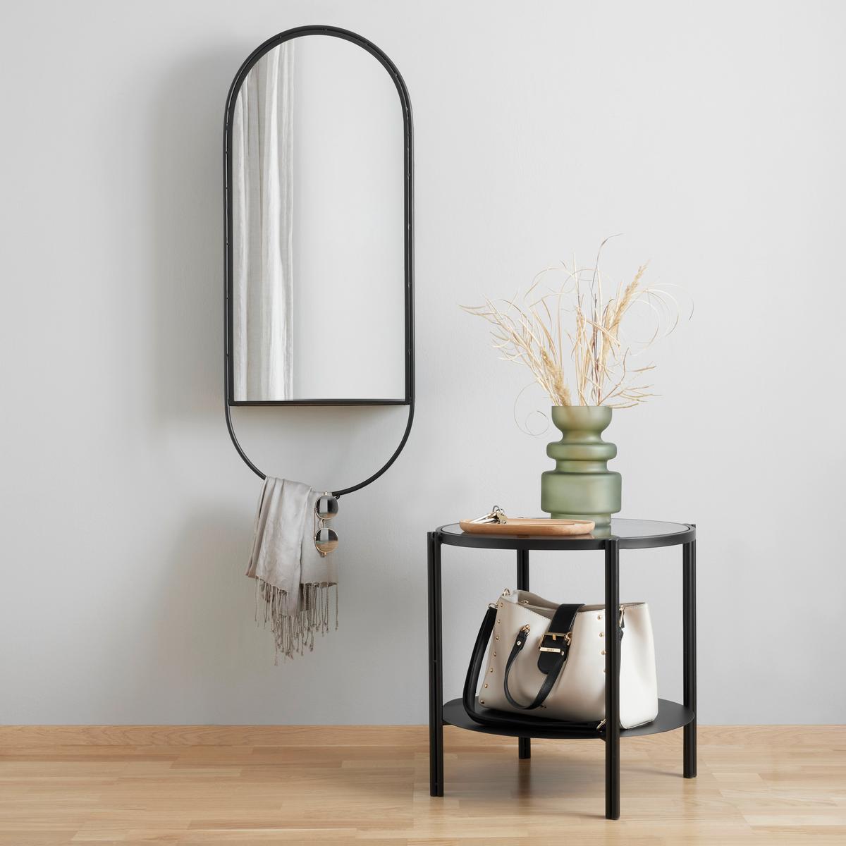 Nástenný vešiak so zrkadlom MIRA - čierna, Lifestyle, kov/drevo (40/100/12cm) - Premium Living