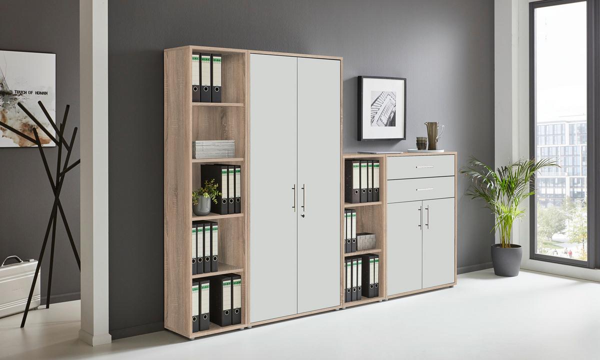 Aktenschrank Office Edition Weiß/Eiche Dekor B: 257cm - Eichefarben/Weiß, MODERN, Holzwerkstoff (257/185,6/33cm) - MID.YOU