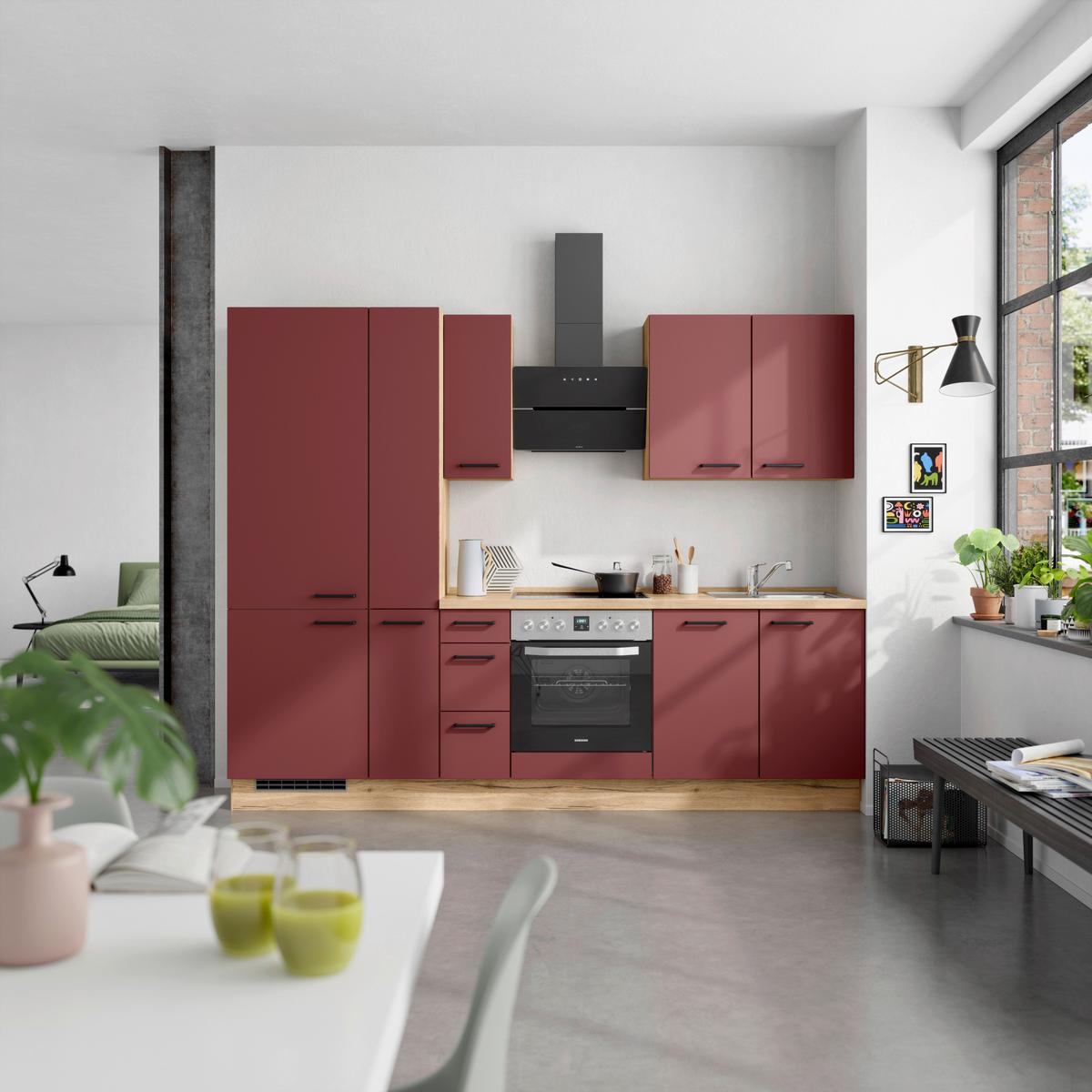 Küchenleerblock Easytouch High-Line, H3 Links - Eichefarben/Rot, MODERN, Holzwerkstoff (270cm) - Nobilia