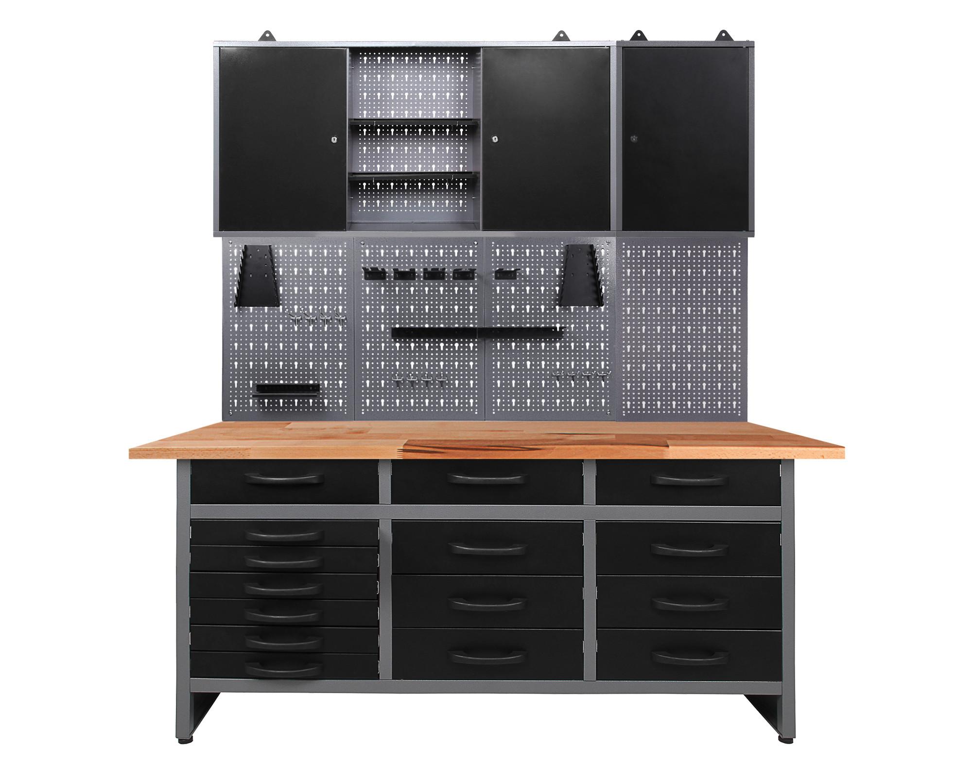 Werkbank-Set Konny B: 160 cm Anthrazit/Grau - Anthrazit/Grau, Basics, Holz/Metall (160/205/60cm)