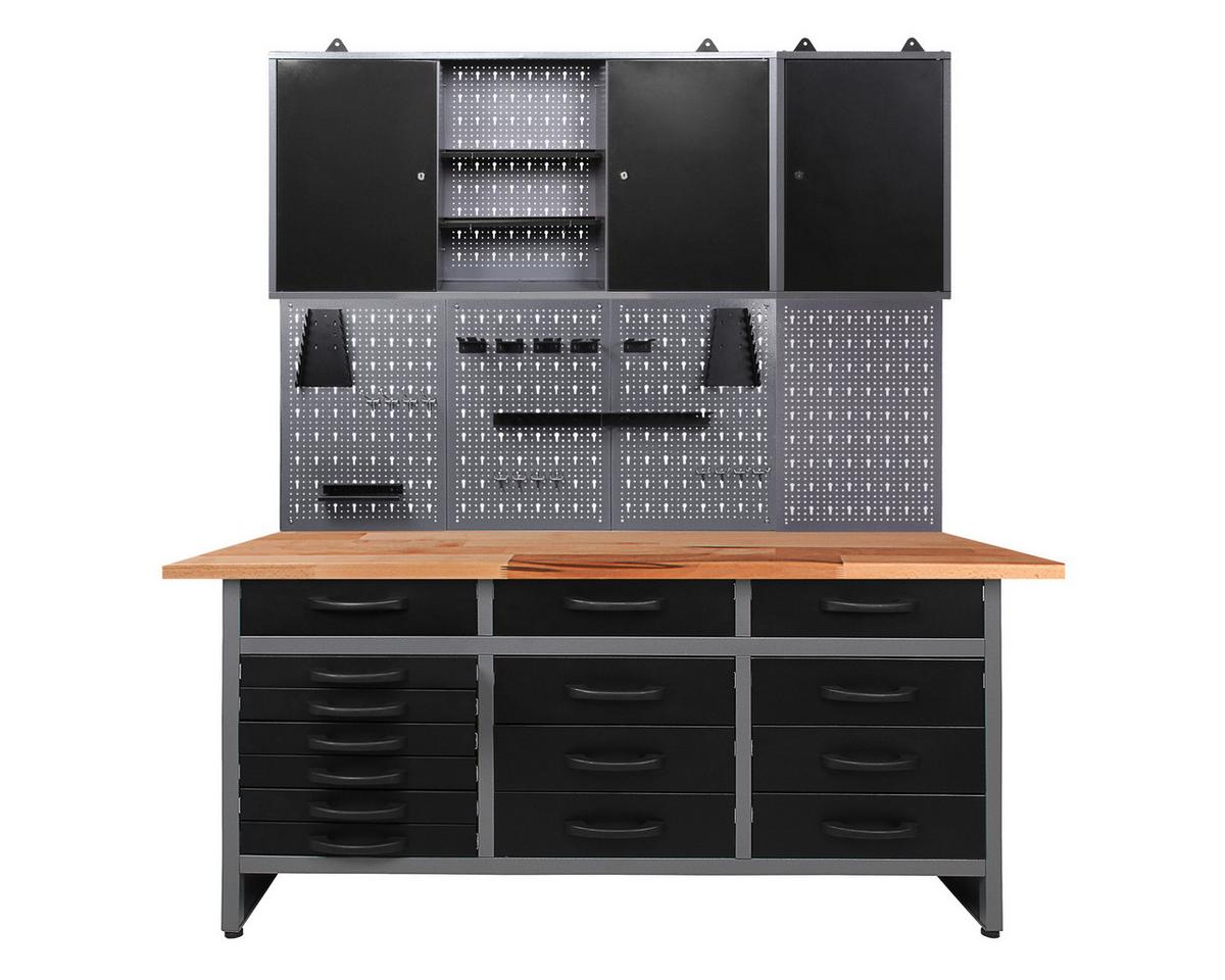 Werkbank-Set Konny B: 160 cm Anthrazit/Grau - Anthrazit/Grau, Basics, Holz/Metall (160/205/60cm)