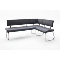 Eckbank Arco Leder Schwarz B: 200 Cm - Edelstahlfarben/Schwarz, Trend, Leder/Metall (200/150cm)