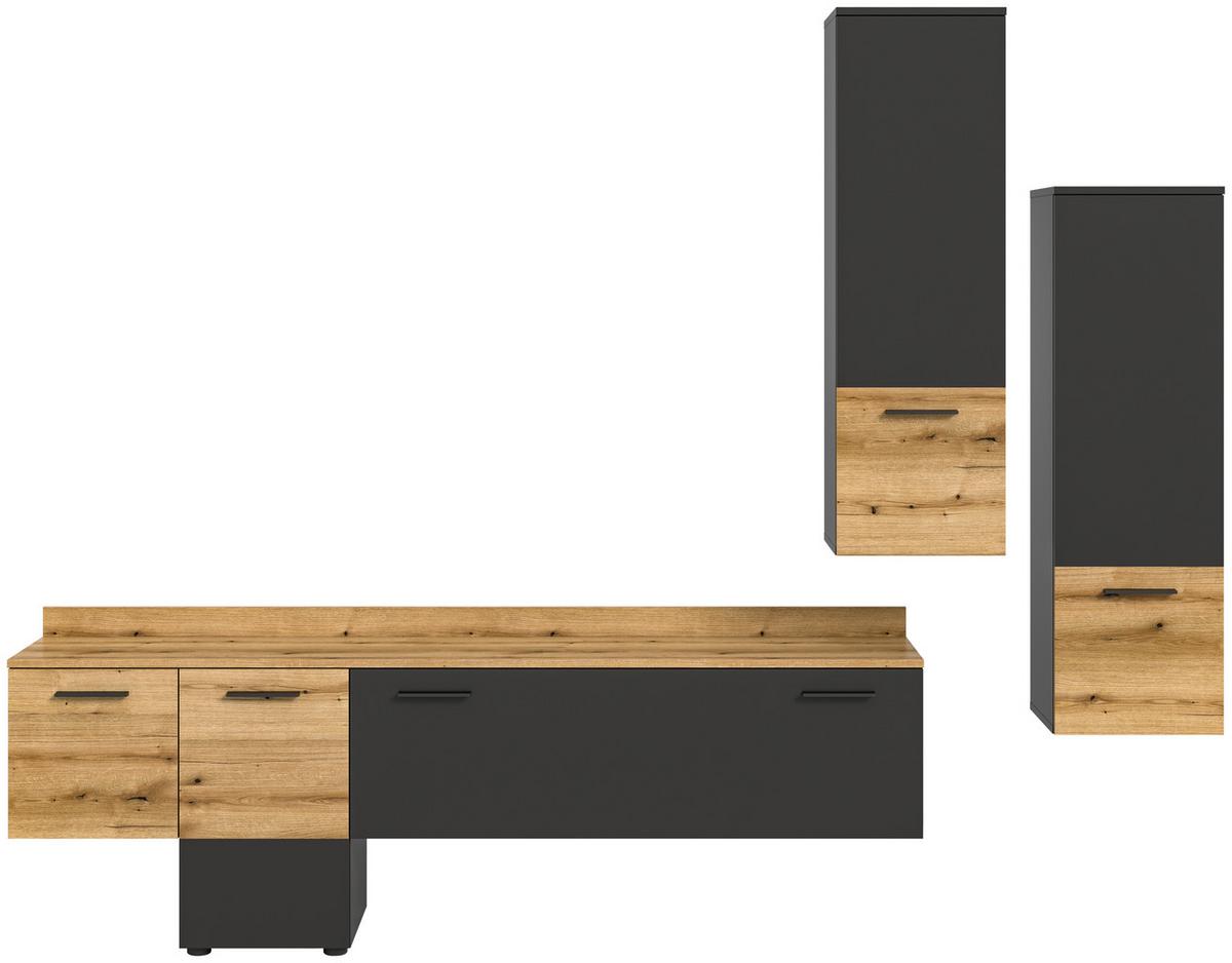 Szekrénysor Goal - tölgyfa/szürke, Design, faalapú anyag (247/196/37cm) - Livetastic
