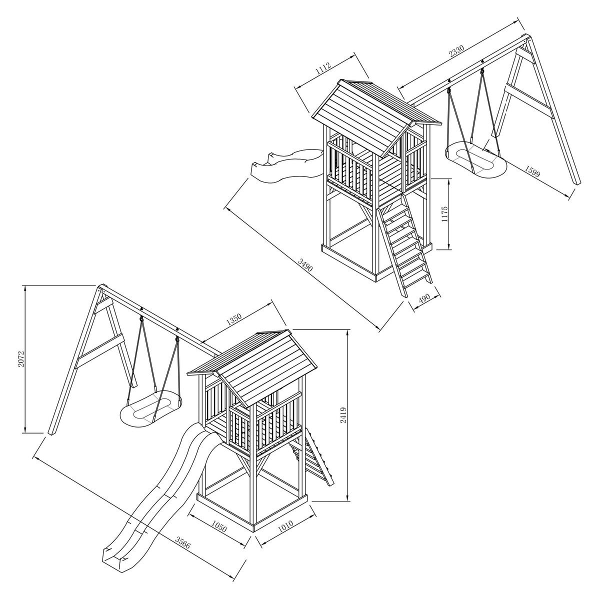 Spielturm A025.124.80 - Blau/Schwarz, KONVENTIONELL, Holz/Kunststoff (356,6/241,9/349cm) - Ambia Garden