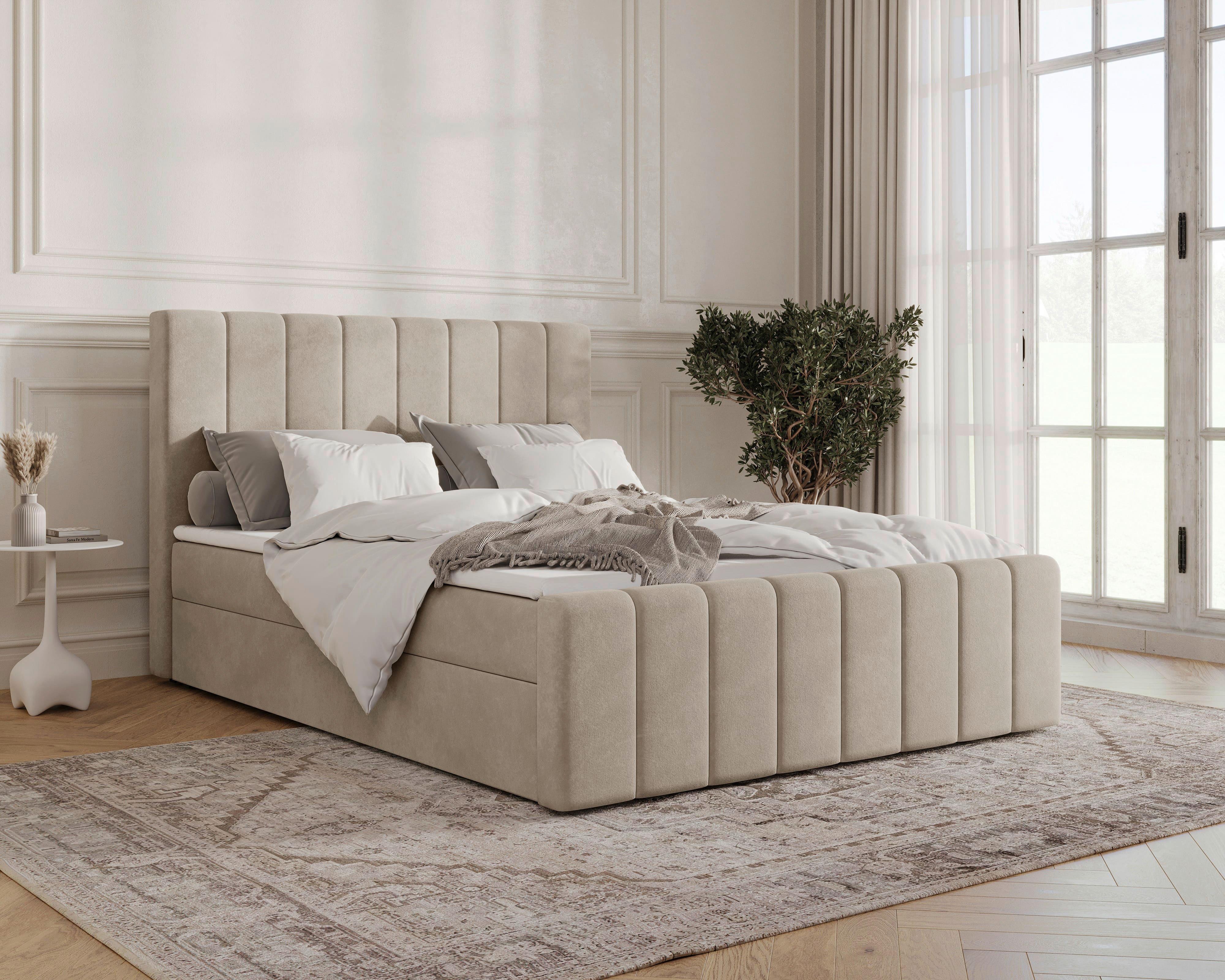 BOXBETT Lila Beige 160x200cm - Beige/Schwarz, MODERN, Holz/Kunststoff (160/200cm) - MID.YOU