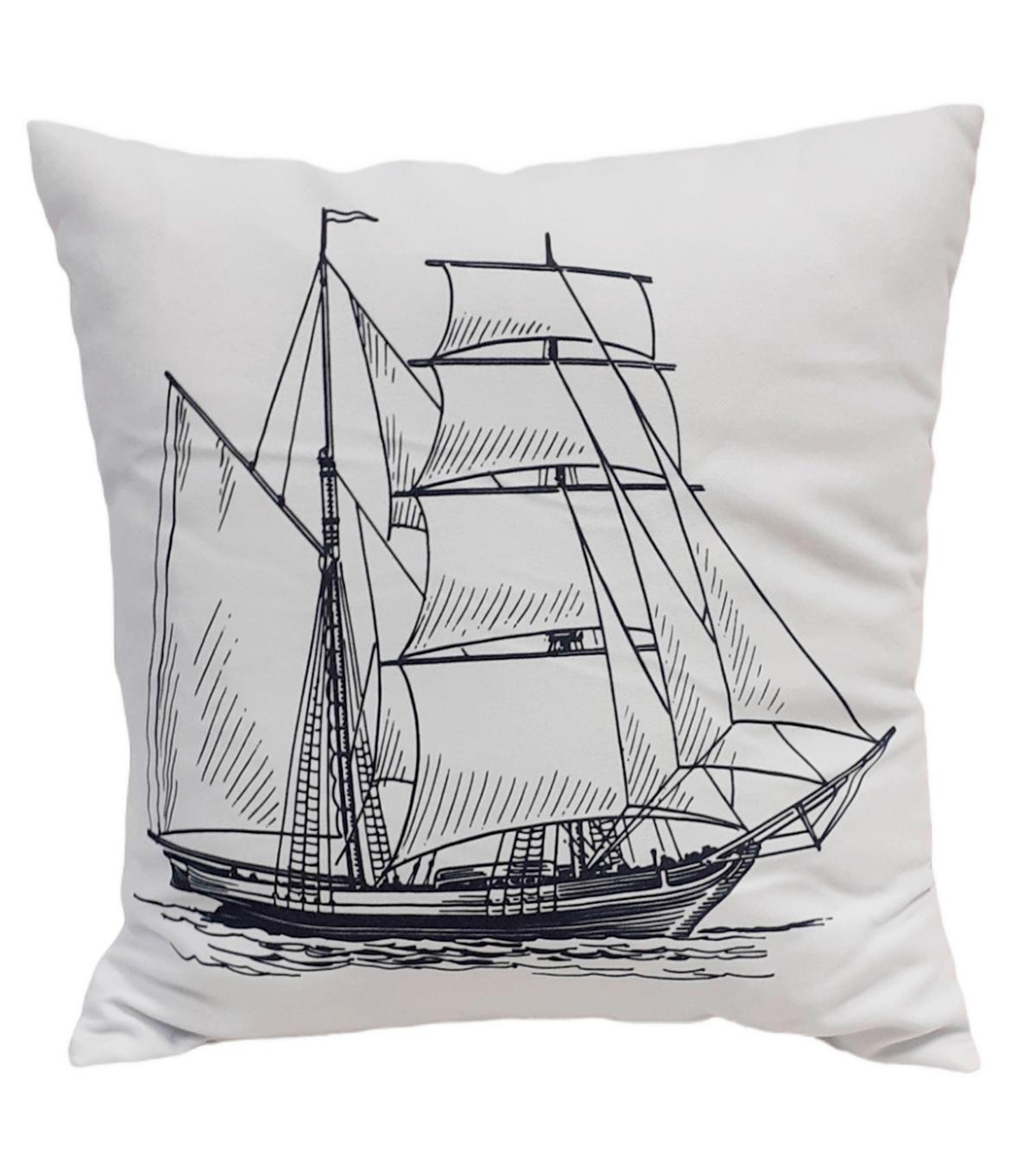 Díszpárna Hajó Minta - fekete/fehér, Basics, textil (40/40cm)
