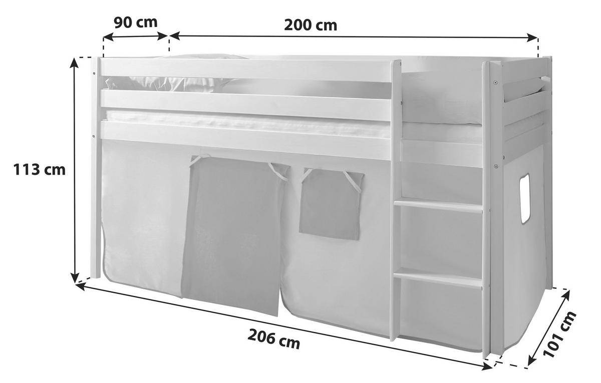 Vyvýšená postel MALTE závěs béžovo-zelený - zelená/přírodní barvy, Natur, dřevo (90/200cm) - MID.YOU