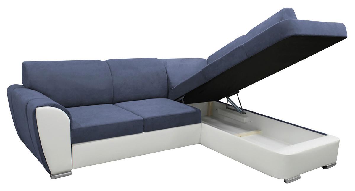 Ecksofa Mit Bettkasten Doris Rücken Echt Blau/weiß - Blau/Silberfarben, Design, Textil (255/196cm) - MID.YOU