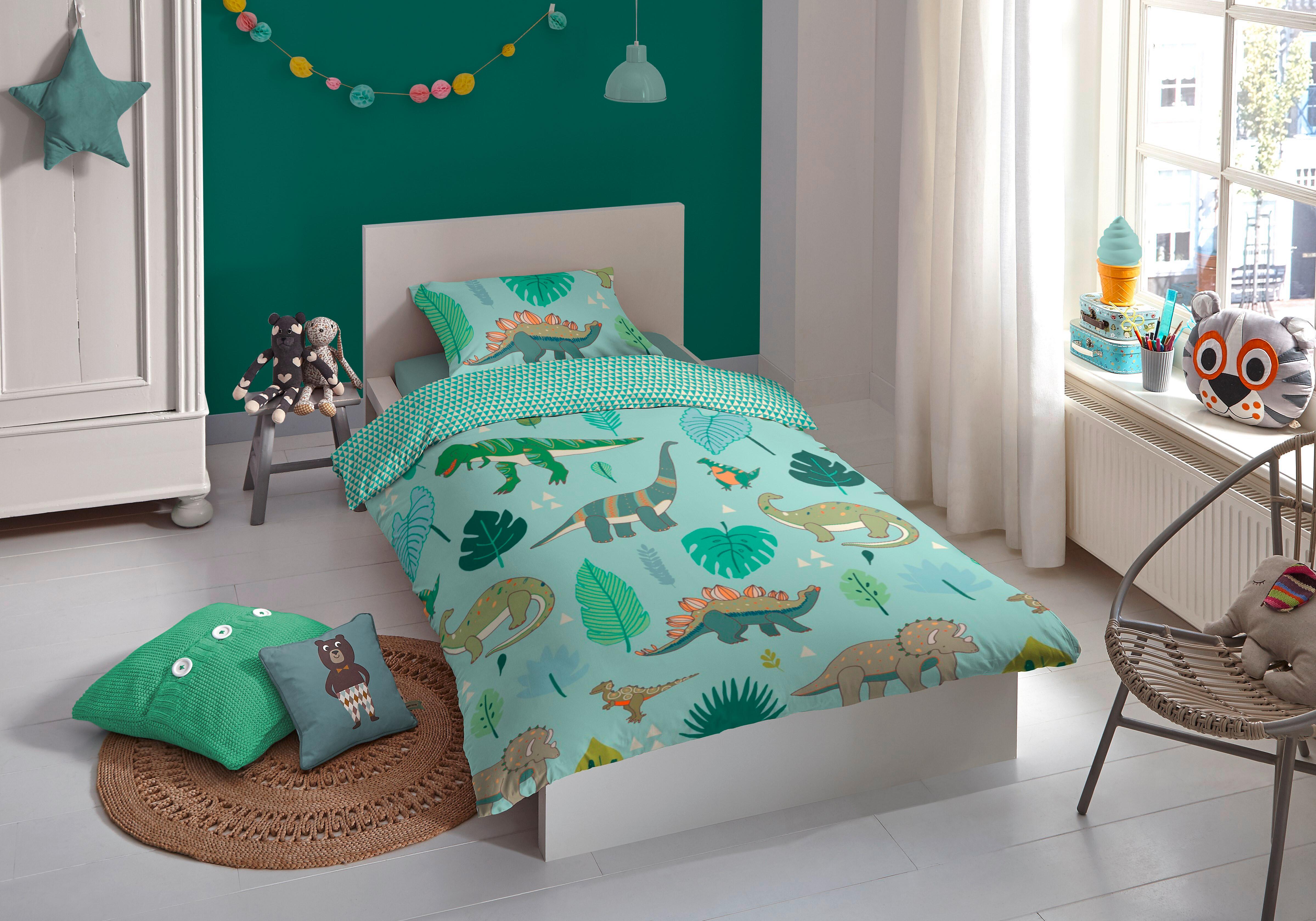 Kinderbettwäsche 140x200 Cm Dinono Dino Baumwolle - Multicolor/Grün, Basics, Textil (140/200cm)