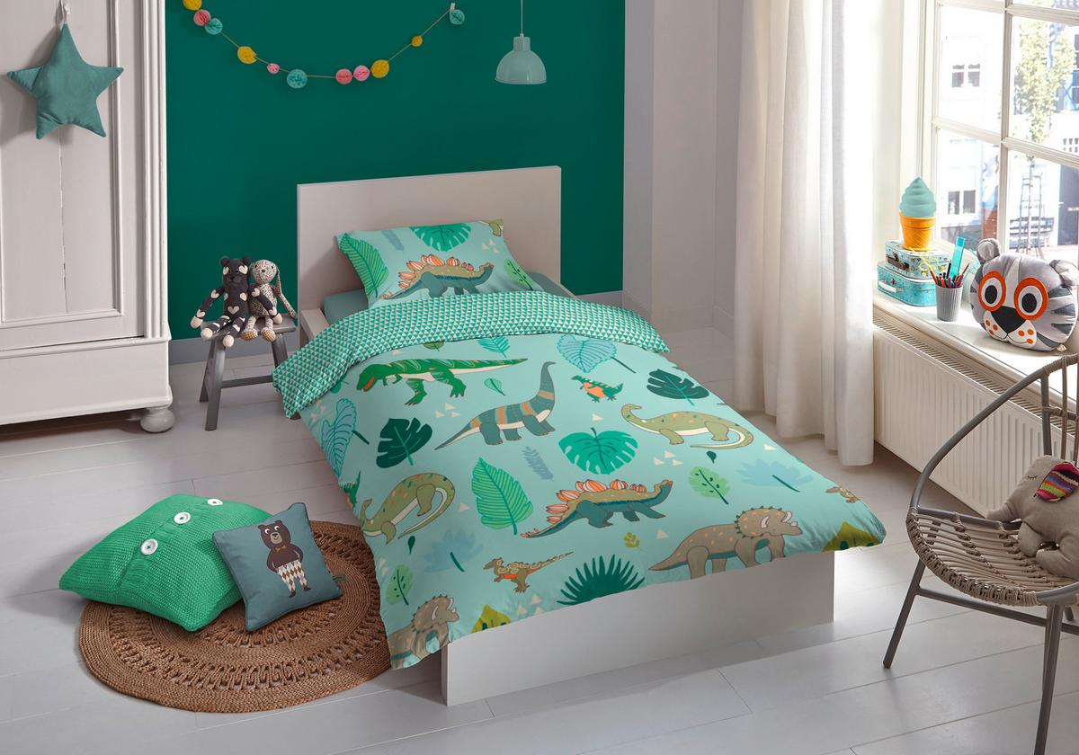 Kinderbettwäsche 140x200 Cm Dinono Dino Baumwolle - Multicolor/Grün, Basics, Textil (140/200cm)