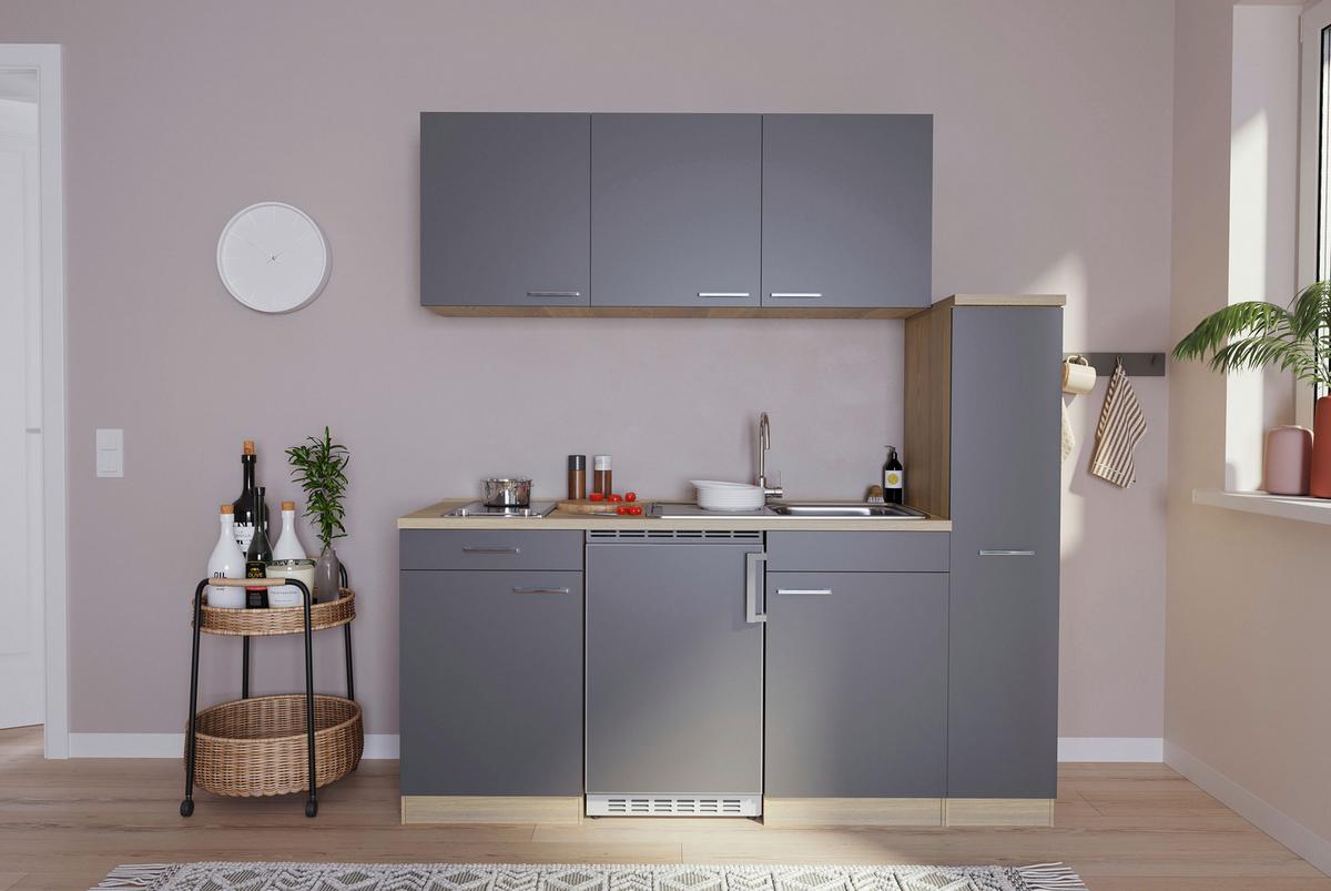 Küchenblock Luis Singleküche 180 cm - Eichefarben/Grau, Basics, Holzwerkstoff (180cm) - Respekta