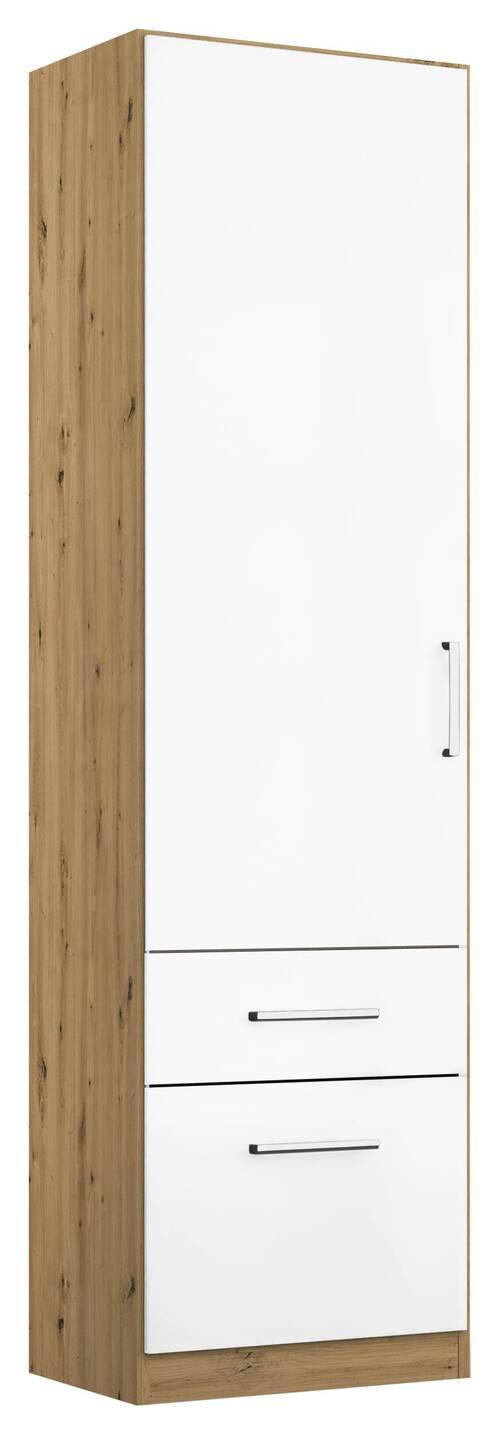 Drehtürenschrank 47 cm Berlin Eiche Dekor/Weiß - Weiß Hochglanz/Eiche Artisan, MODERN, Holzwerkstoff (47/197/54cm) - Rauch Möbel
