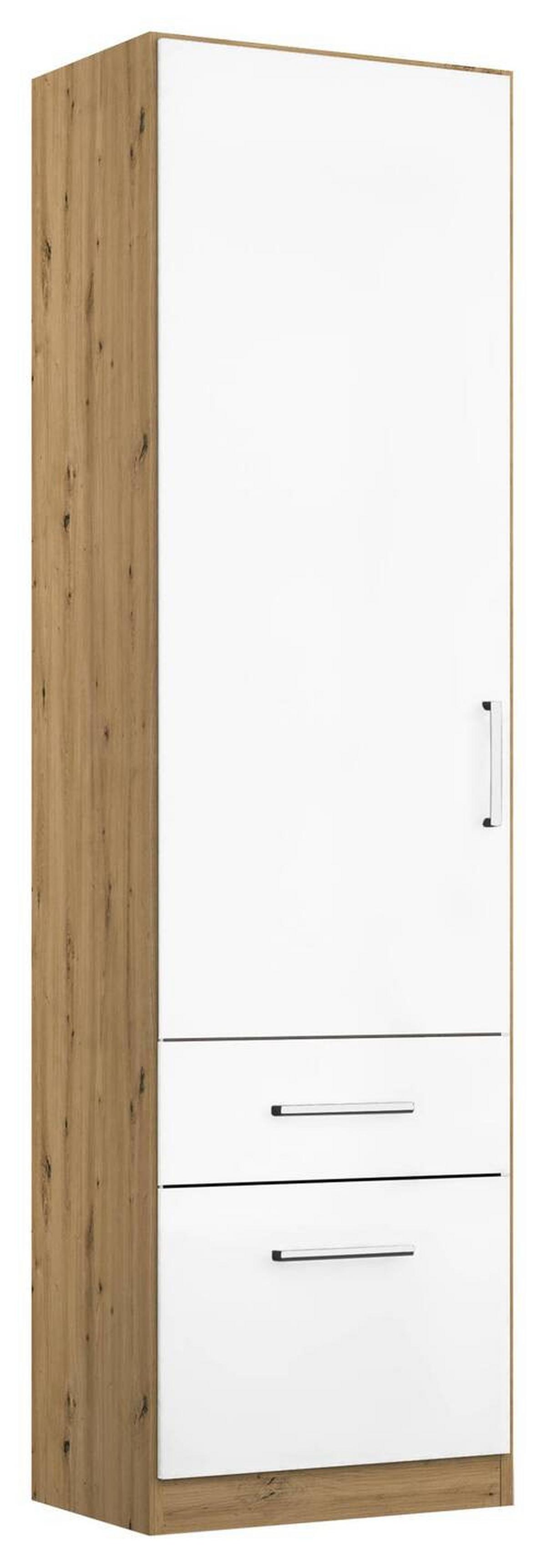 Drehtürenschrank 47 cm Berlin Eiche Dekor/Weiß - Weiß Hochglanz/Eiche Artisan, MODERN, Holzwerkstoff (47/210/54cm) - Rauch Möbel