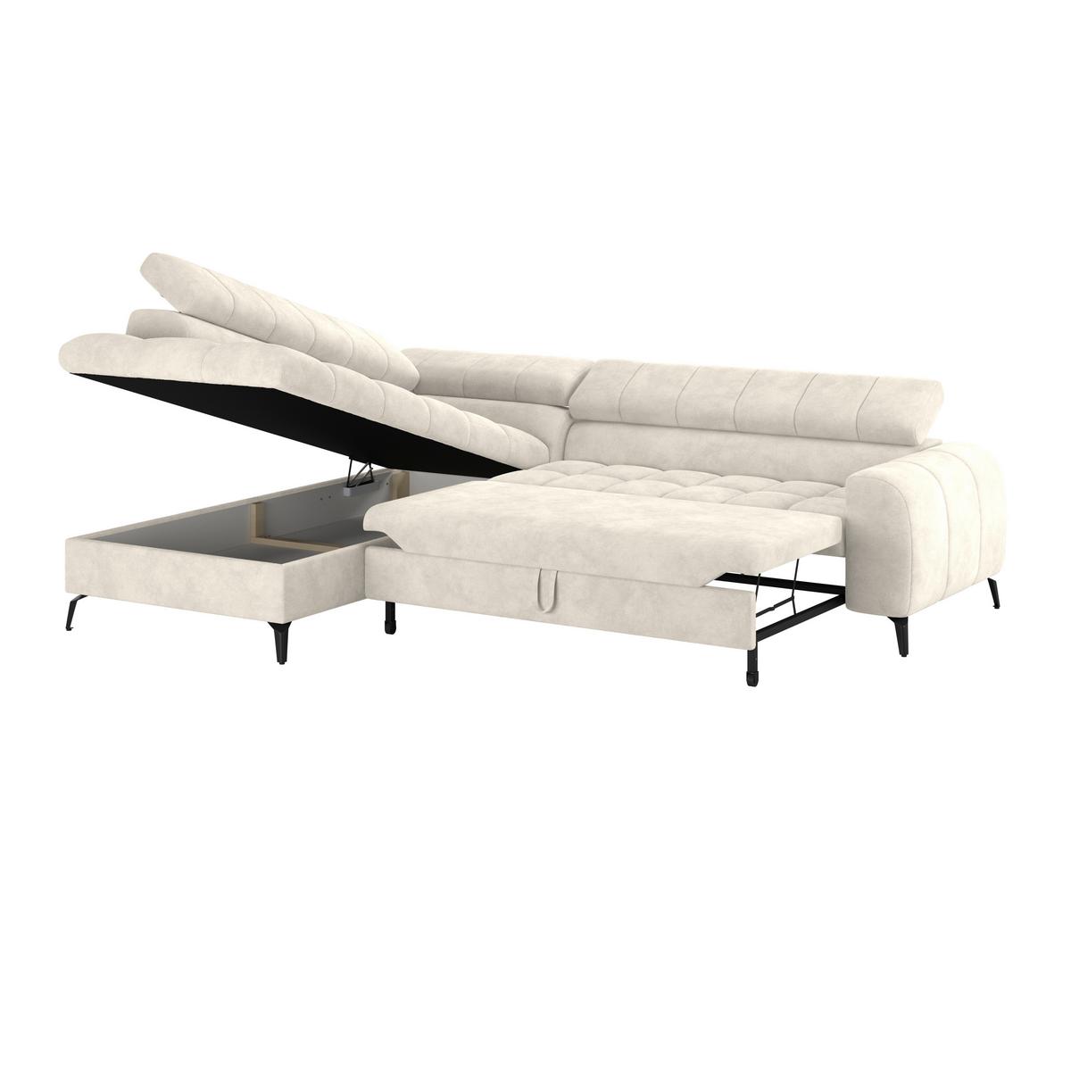 Ecksofa mit Schlaffunktion & Bettkasten Volf Cremefarben - Creme/Schwarz, Trend, Kunststoff/Textil (203/261cm)
