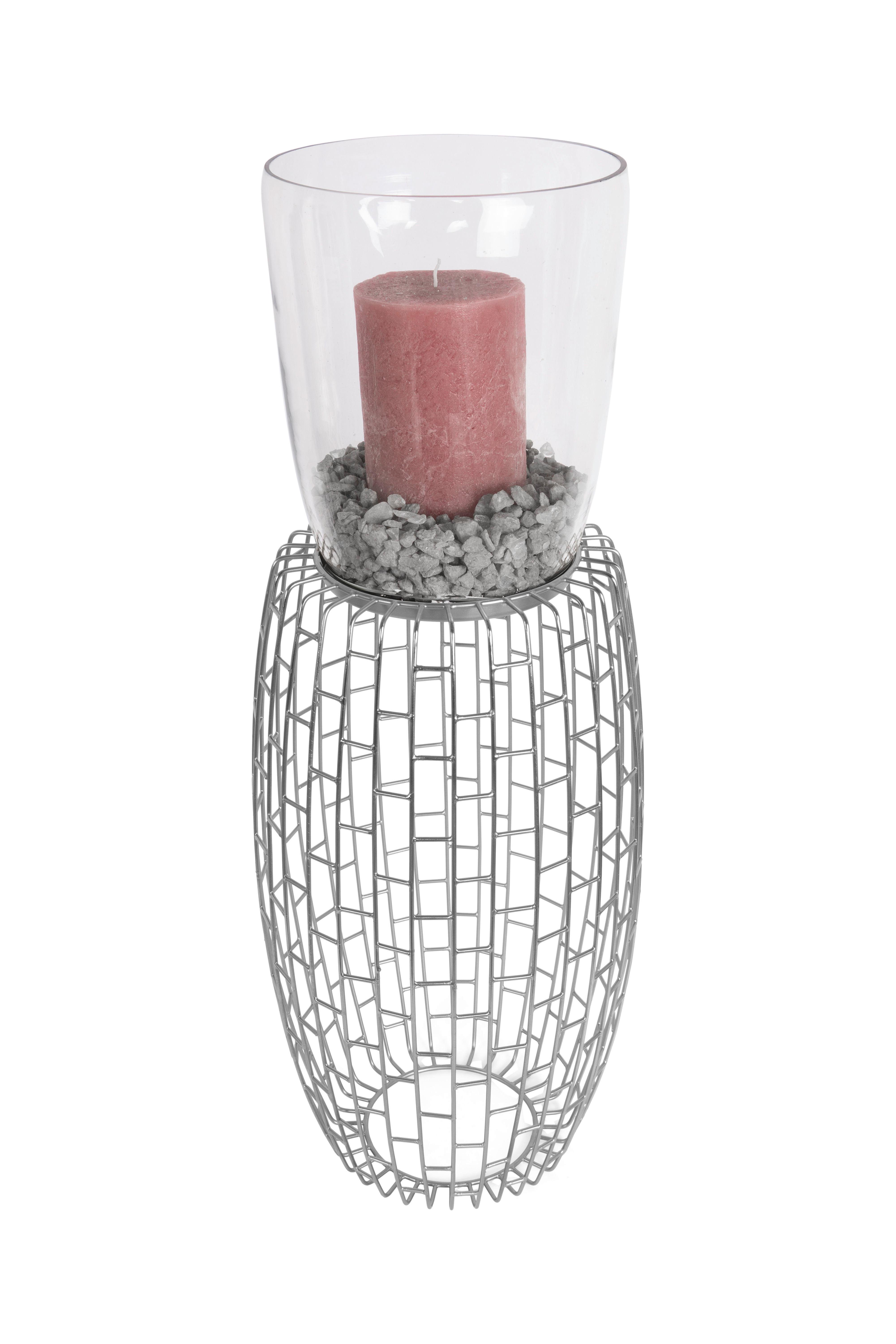 Windlicht Malibu Eisen/Glas Silberfarben H: 73 cm - Silberfarben, Design, Glas/Metall (28/73/28cm) - Kayoom
