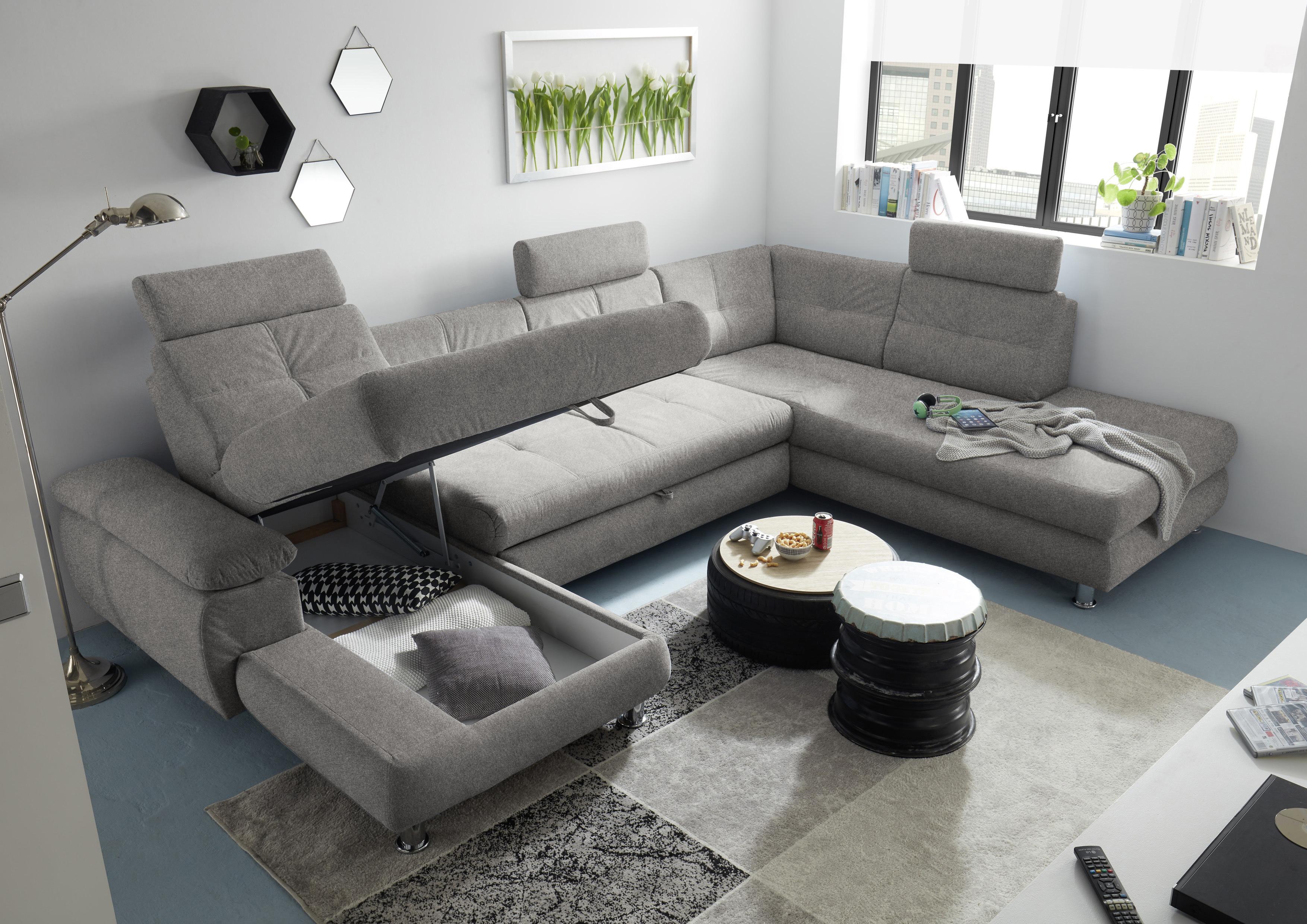 Rozkládací Sedací Souprava Ve Tvaru U Alba, Světle Šedá - barvy stříbra, Moderní, textil/plast (177/349/233cm) - MID.YOU