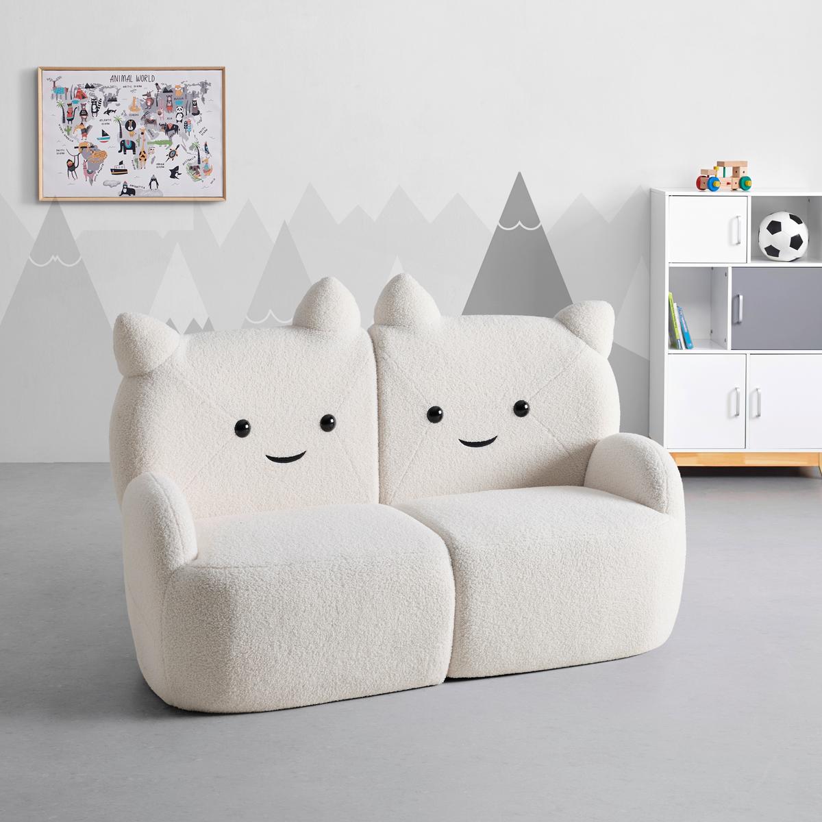 Pohovka KITTI, bílá tkanina TEDDY - bílá, Romantický / Rustikální, dřevo/textil (121/42/78cm) - Premium Living