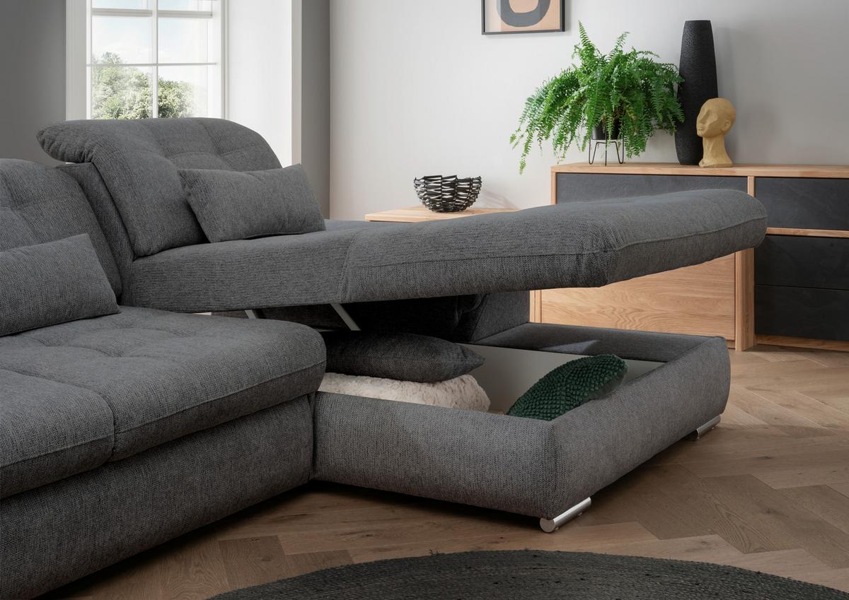 Ecksofa Mit Bettkasten Rigatti Anthrazit S: 314x184cm - Chromfarben/Anthrazit, MODERN, Textil (314/184cm) - Livetastic