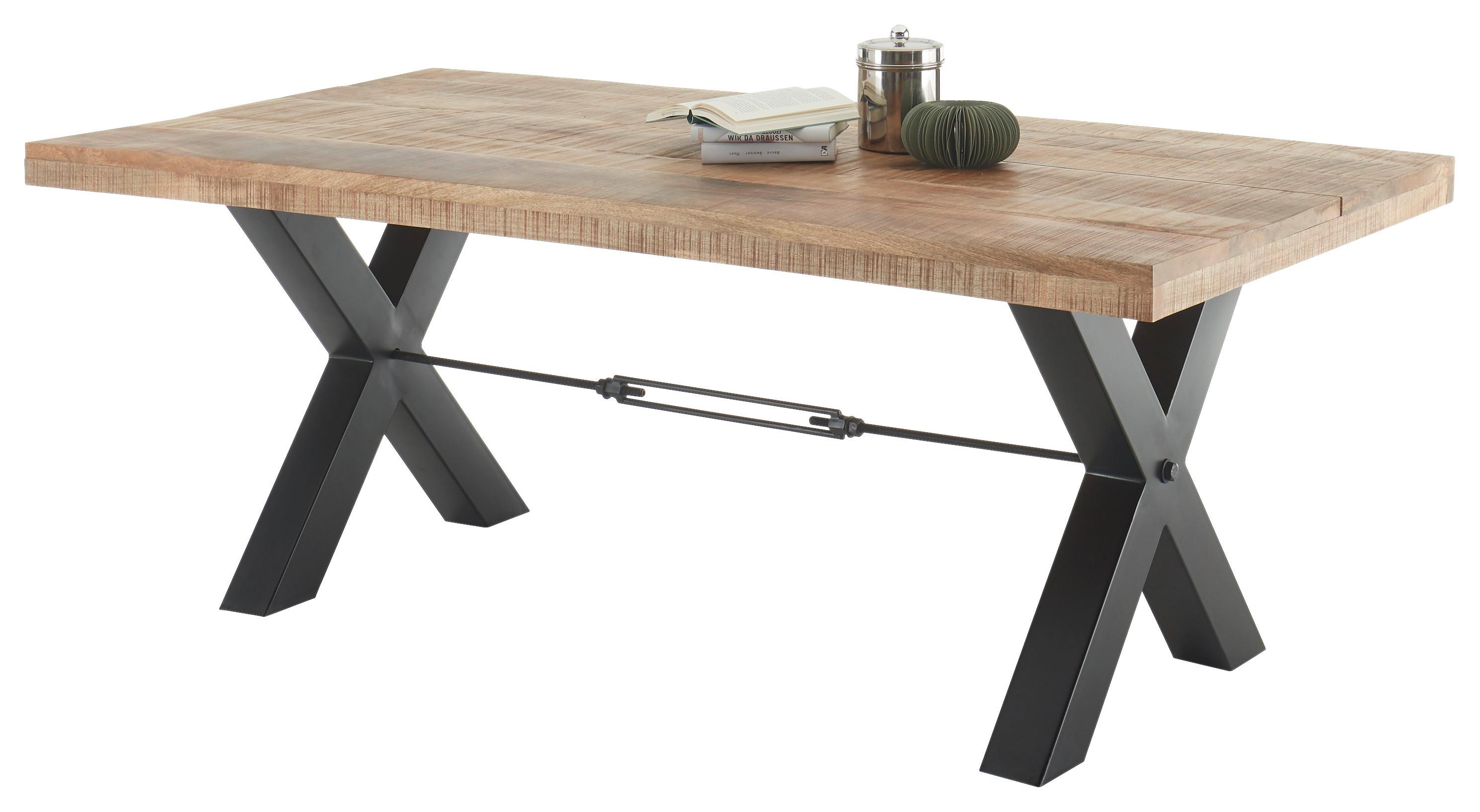 Esstisch mit Echtholz-Platte Dehli 200x100 cm Mango/Schwarz - Schwarz, Basics, Holz/Metall (200/100/77cm) - Livetastic