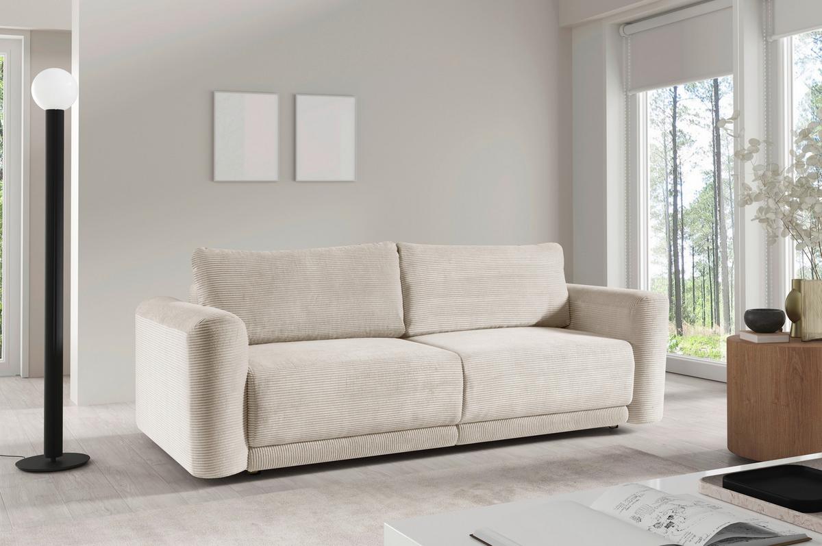 Schlafsofa Norman Creme B: 252cm - Creme/Schwarz, Design, Textil (252/93/167cm) - Livetastic