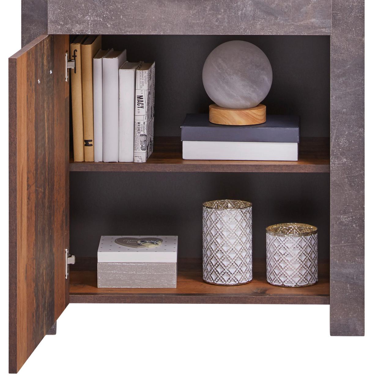Vitrine Ontario B: 71,4 Cm Old Style Dekor/betonoptik - Dunkelgrau/Eichefarben, Trend, Glas/Holzwerkstoff (71,4/200/41,5cm) - Ondega