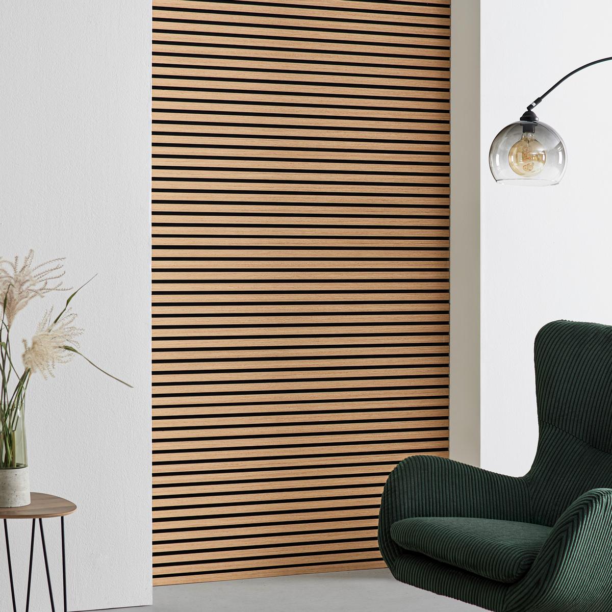 Akustický panel GRACE 2ks/sada - čierna/farba duba, Modern, drevo/kompozitné drevo (60,5/120/2cm) - Mömax