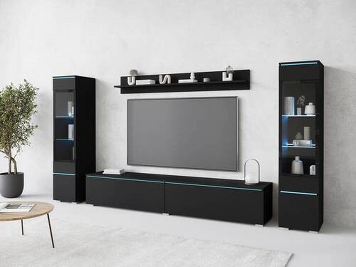 Obývacia stena VERA - čierna/sivá, Design, kompozitné drevo/plast (240/130/33cm) - Livetastic