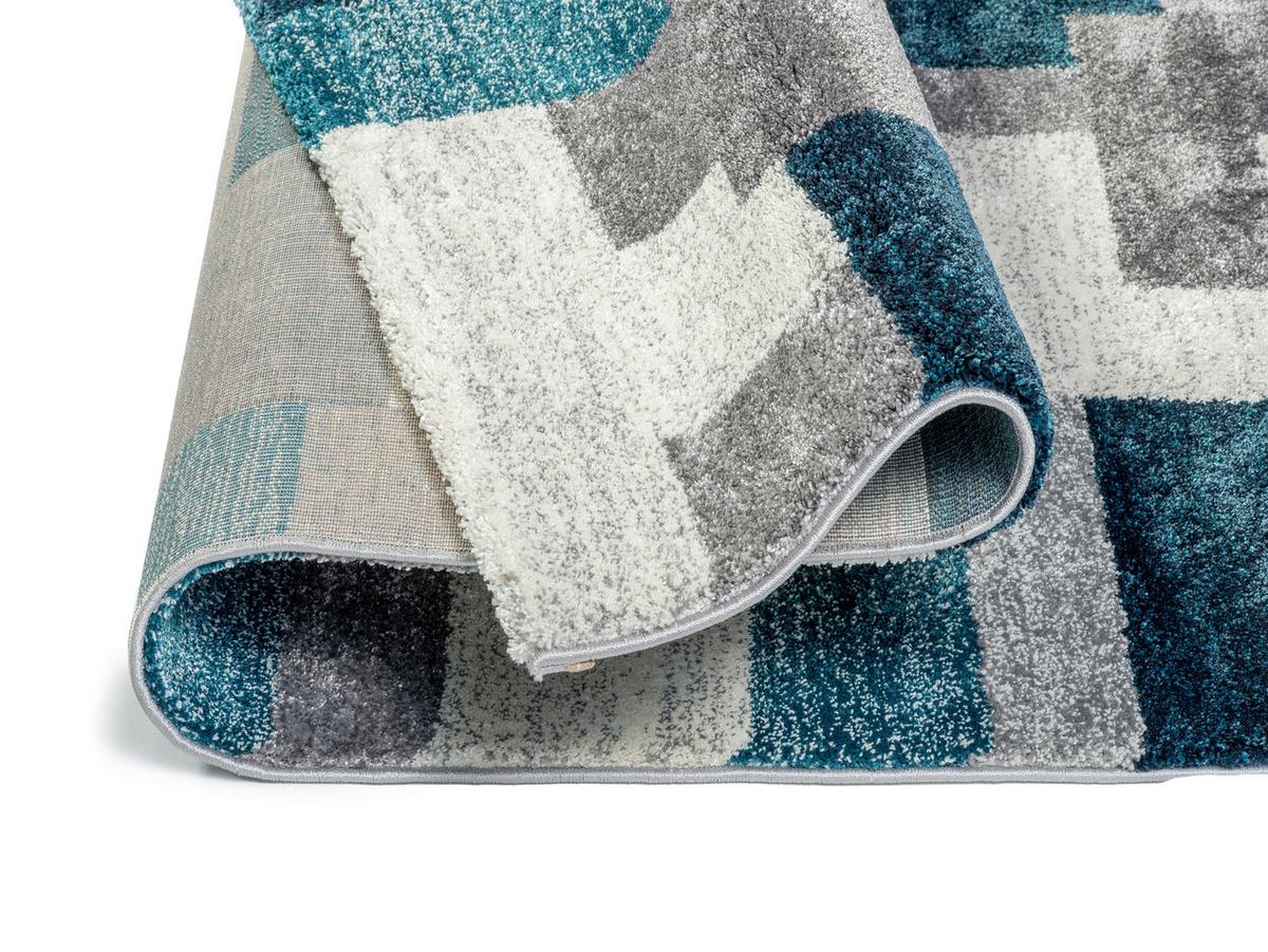 Webteppich Grau/Petrol Astor Grid B/L: 200/290 cm - Petrol/Grau, KONVENTIONELL, Textil (200/290cm) - Novel