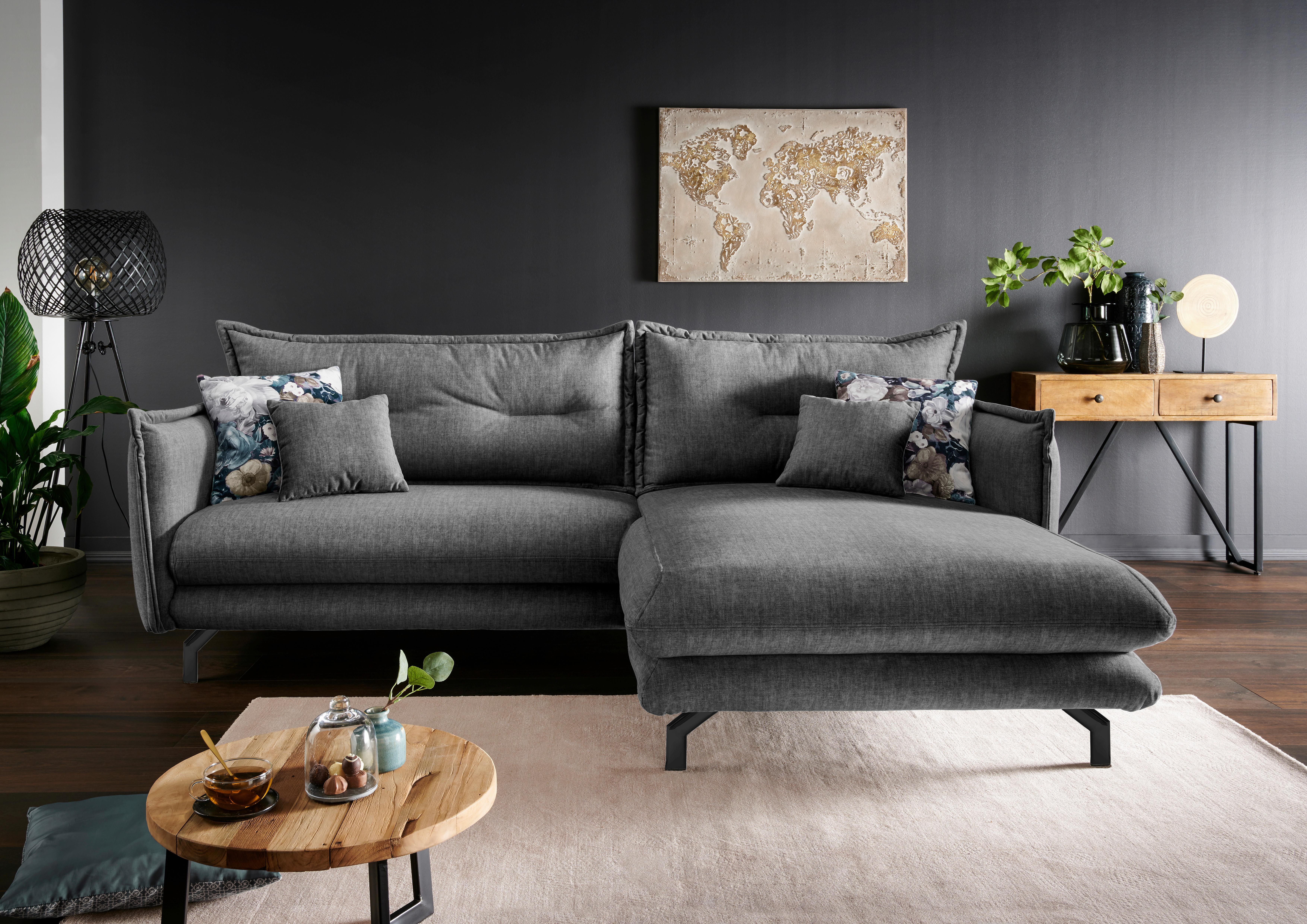 Ecksofa Lava Grau S: 255/180 cm - Türkis/Schwarz, MODERN, Textil (255/180cm) - Livetastic