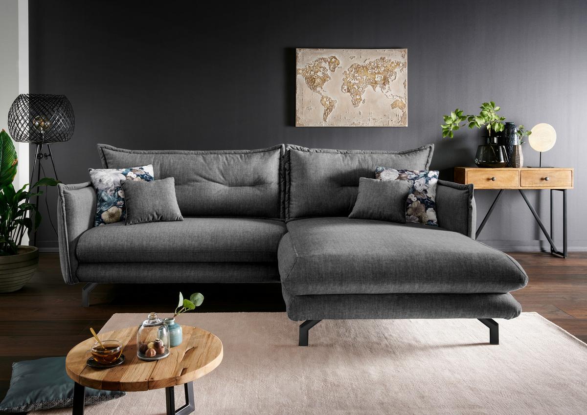 Ecksofa Lava Grau S: 255/180 Cm - Türkis/Schwarz, MODERN, Textil (255/180cm) - Livetastic
