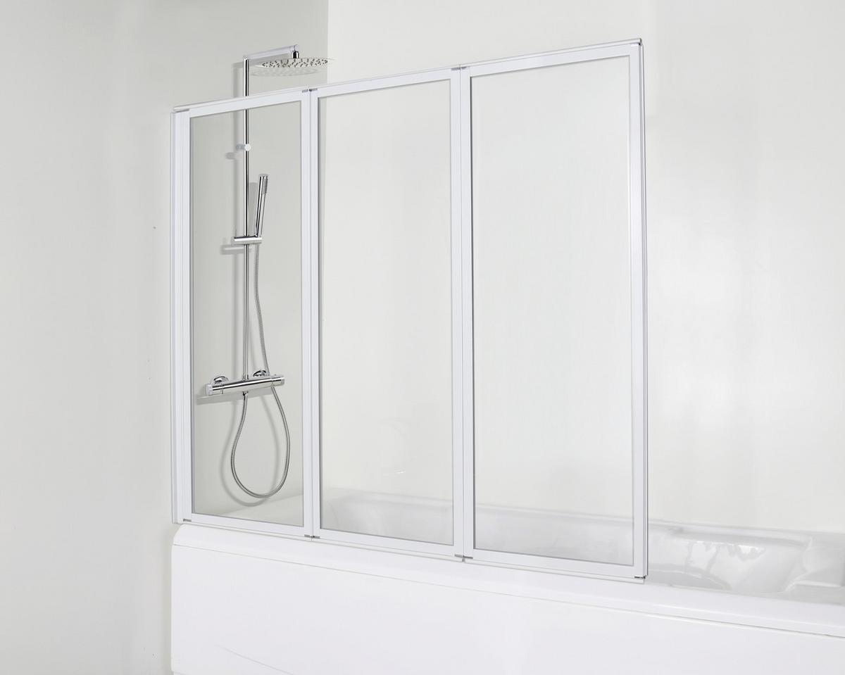 Badewannenfaltwand 3-Tlg. 130x121 cm Weiß, Glas - Weiß, MODERN, Glas/Metall (130/121cm)