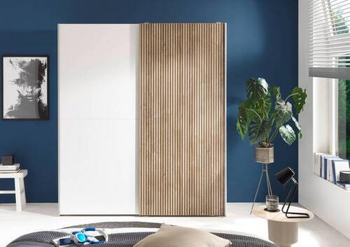 Skriňa s posuvnými dverami BERNO šírka 170 cm - biela/farba duba, Modern, kov/kompozitné drevo (170/196/57cm) - Ti'me