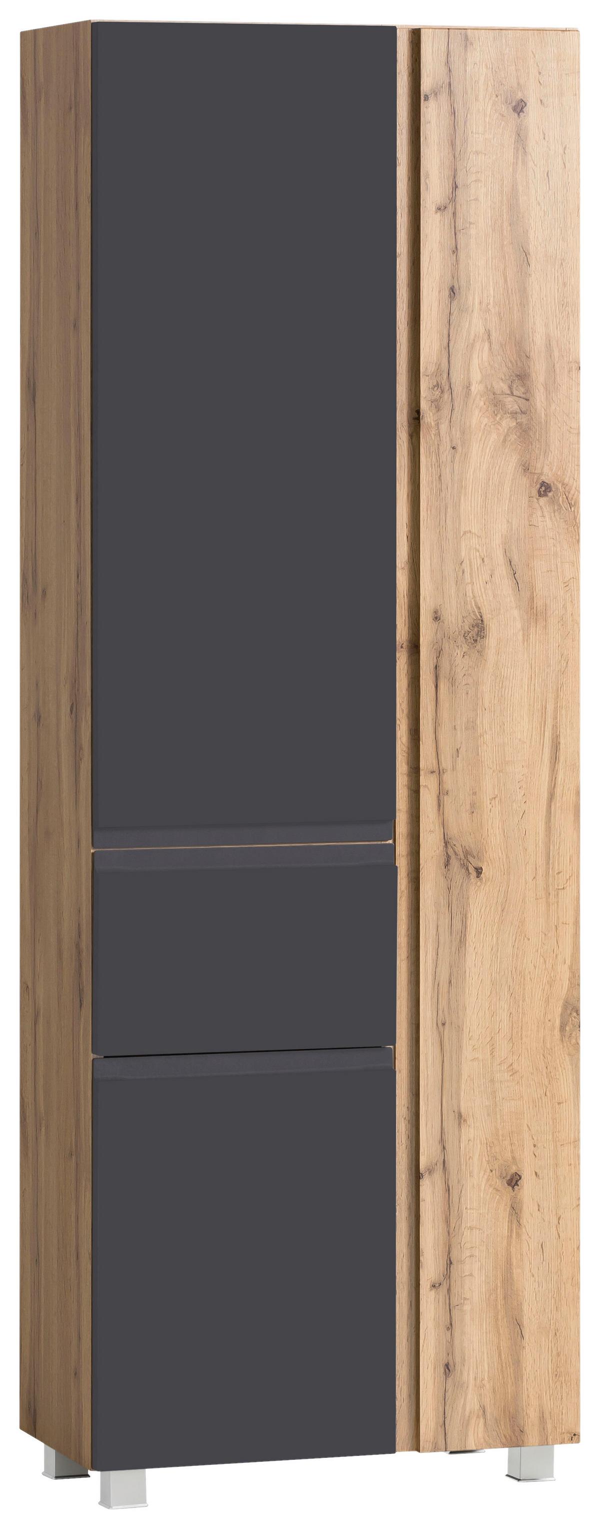 Hochschrank Varese B: 65 Cm Grau/wotan Eiche - Eiche Wotan/Grau, MODERN, Holzwerkstoff (65/180/35cm) - Held