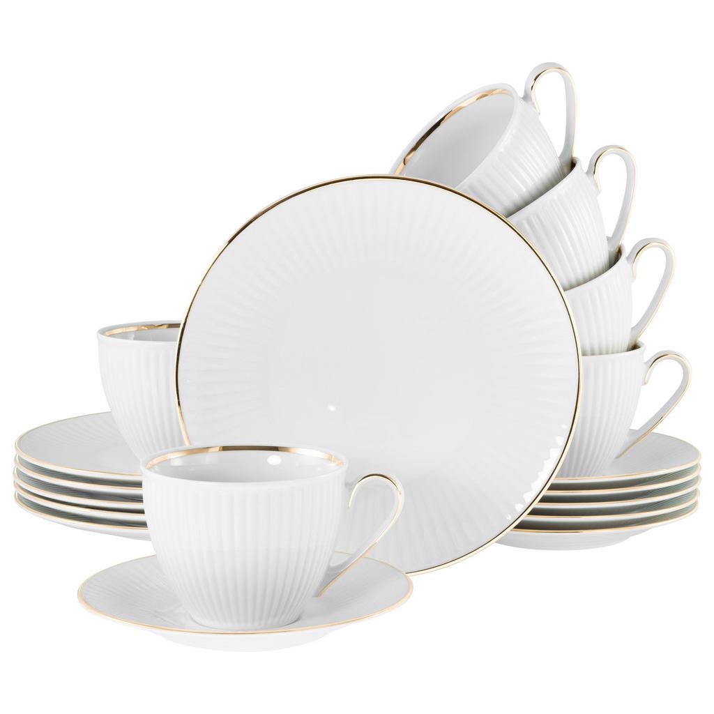 Kaffeeservice Valencia 18--teilig., Weiß/Goldfarben