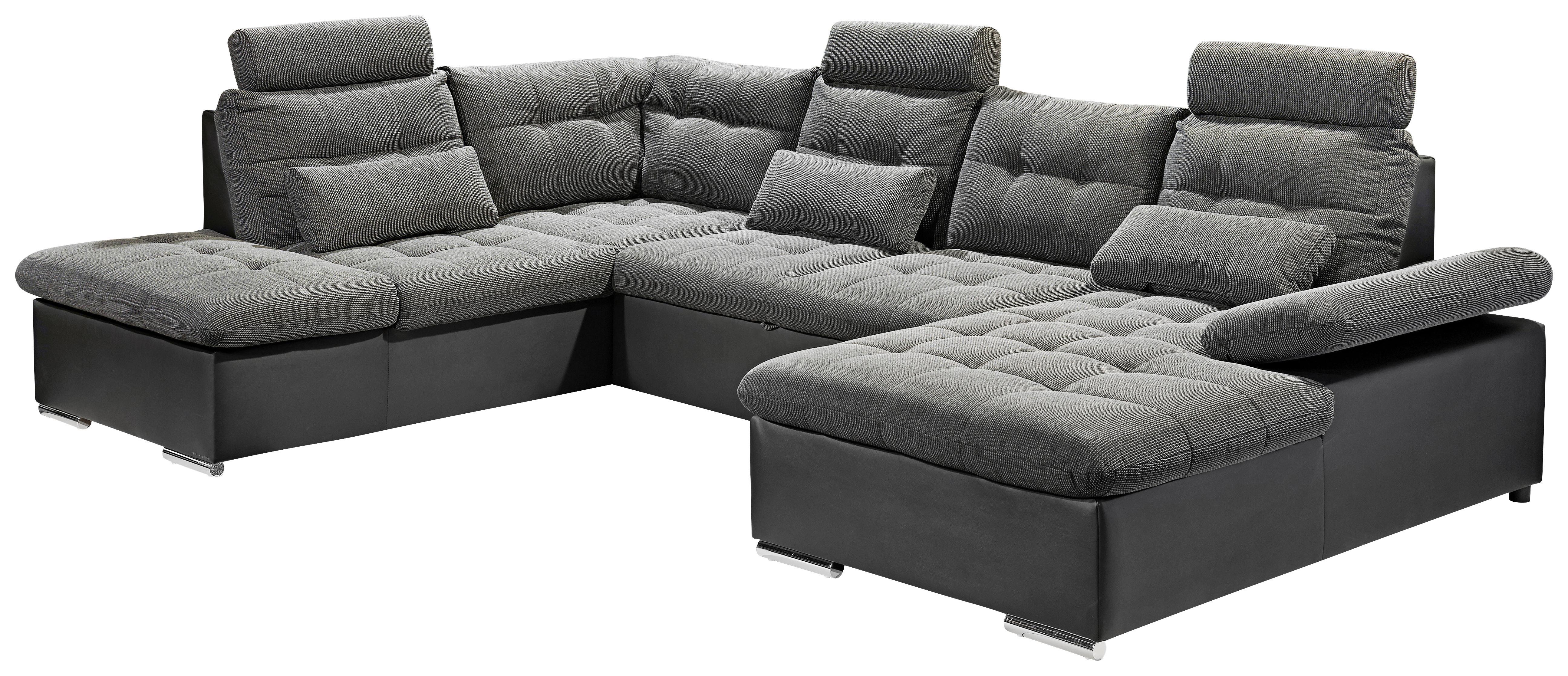 Wohnlandschaft mit Schlaffunktion Jakarta - Chromfarben/Schwarz, Design, Textil (218/324/170cm) - MID.YOU