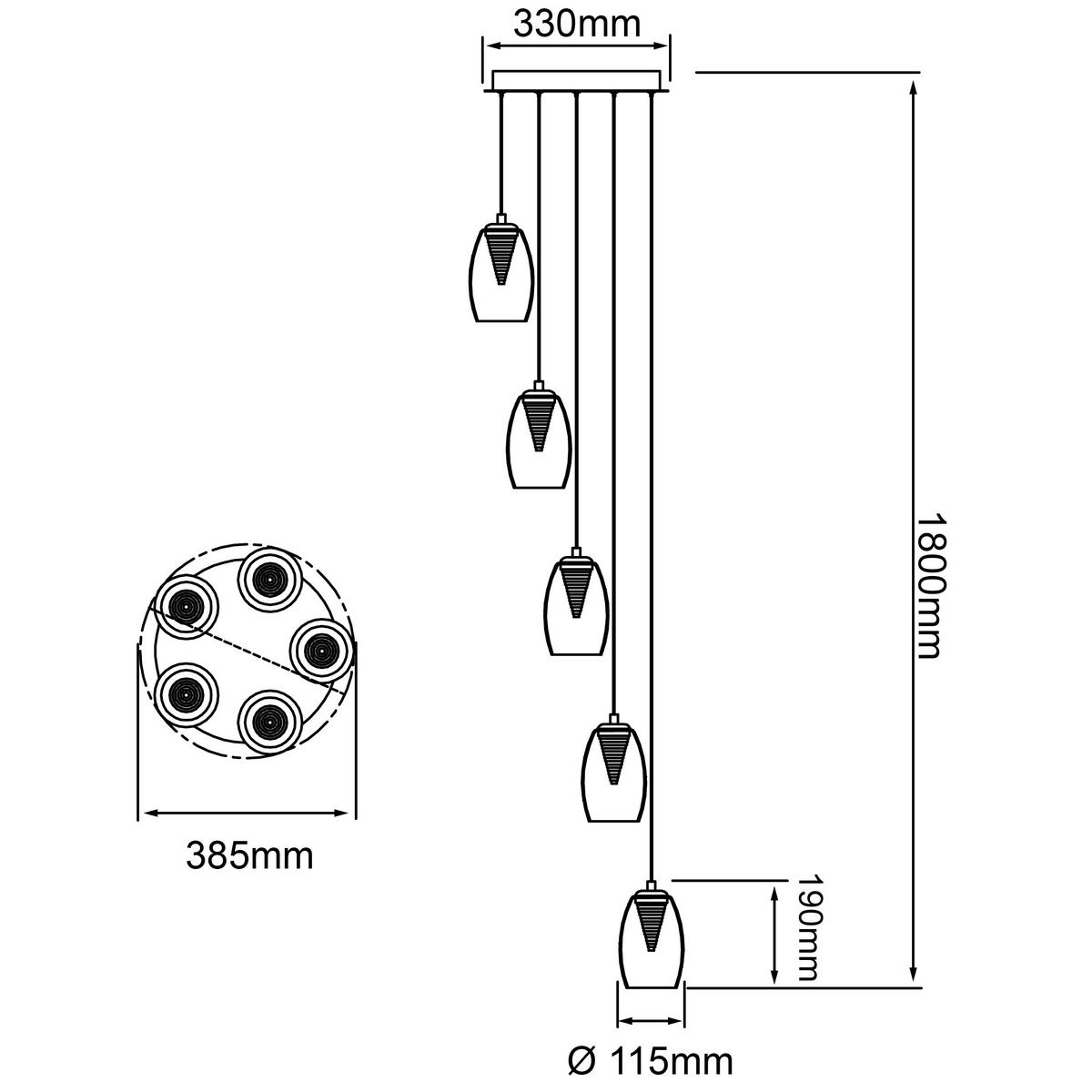 LED-Hängeleuchte Metropolis H: 180 cm 5-Flammig dimmbar - Chromfarben, Design, Glas/Metall (33/180cm) - Brilliant