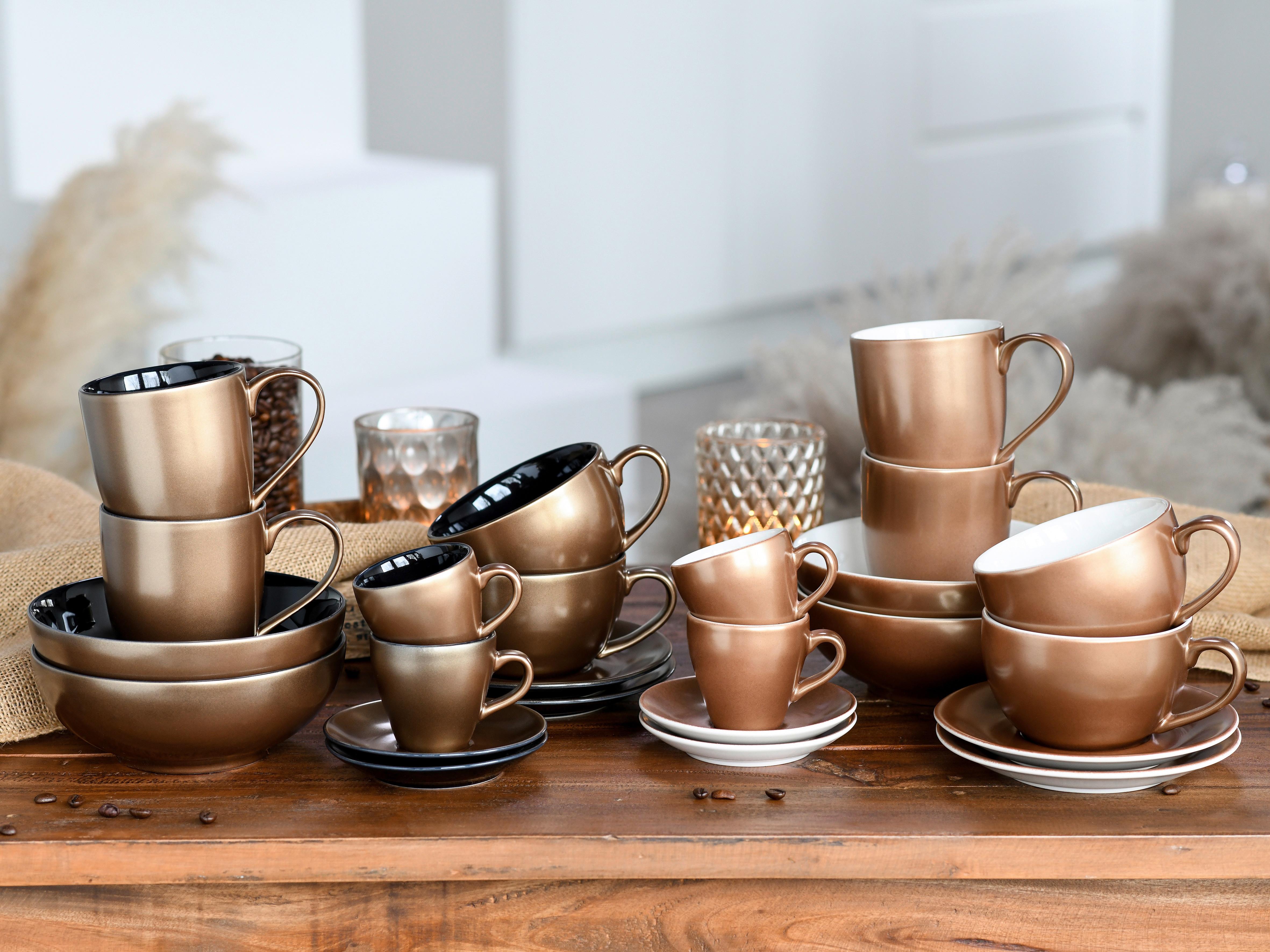 Sada šálků na kapučíno bílá/zlatá - bílá/barvy zlata, Basics, keramika - Creatable