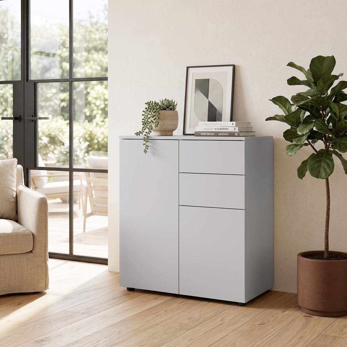 Kommode Dalrosa Weiß - Anthrazit/Weiß, MODERN, Holzwerkstoff (70/77/39cm) - MID.YOU