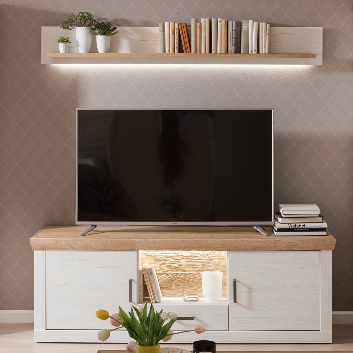 Wohnkombination 4-Tlg. Madrid Eiche-/Pinienfarben - Eichefarben/Schwarz, Design, Glas/Holzwerkstoff (343/205/50cm) - MID.YOU
