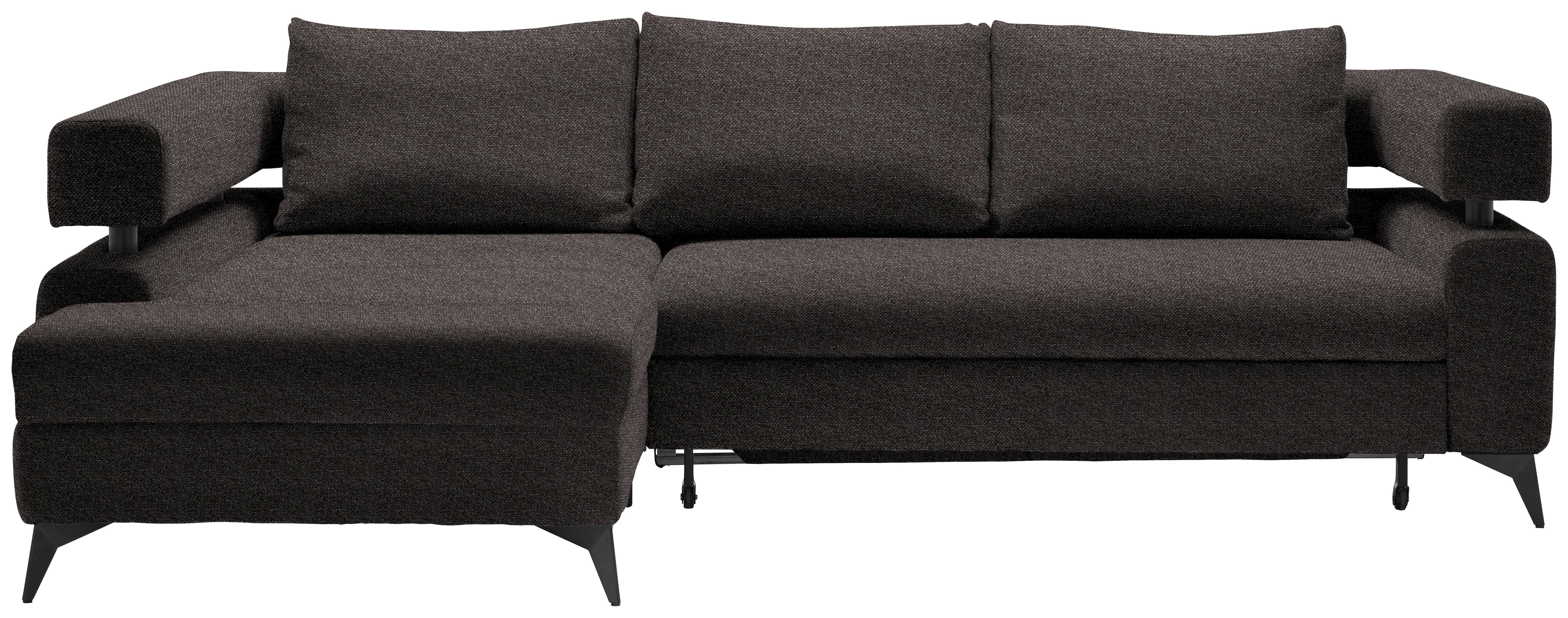 Rohová sedačka ROSALIE, levá s úložným prostorem a lůžkem - tmavě hnědá/černá, Konvenční, kov/textil (184/265cm)