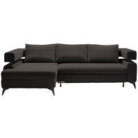 Rohová sedačka ROSALIE, levá s úložným prostorem a lůžkem - tmavě hnědá/černá, Konvenční, kov/textil (184/265cm)
