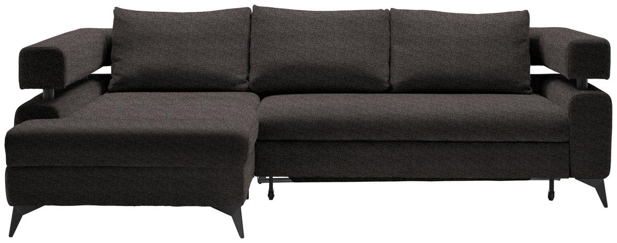 Rohová sedačka ROSALIE, levá s úložným prostorem a lůžkem - tmavě hnědá/černá, Konvenční, kov/textil (184/265cm)