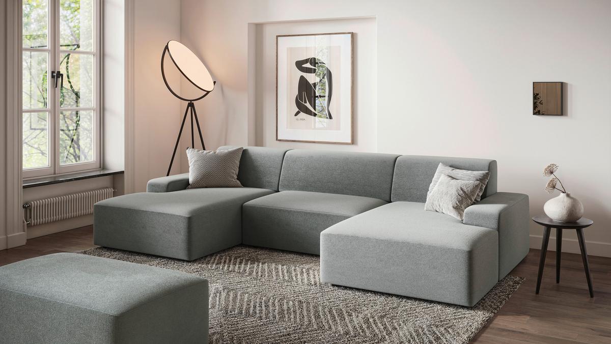 Hocker Wien, Grau B: 112 cm - Schwarz/Grau, MODERN, Textil (112/44/66cm) - Trendmanufaktur