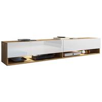 TV-Lowboard Eiche Wotan B: 180 cm Weiß/Eichefarben - Weiß Hochglanz/Eiche Wotan, LIFESTYLE, Holzwerkstoff (180/30/32cm) - P & B