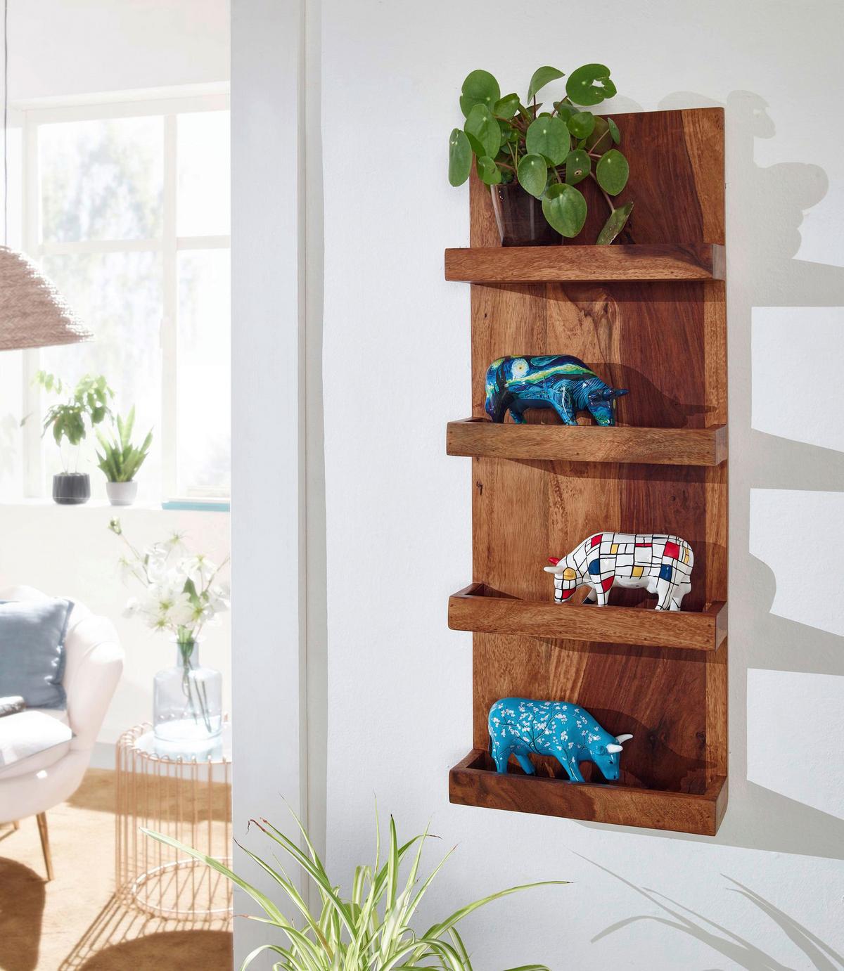Wandregal Wohnling Sheesham B: 30 cm - Sheeshamfarben, MODERN, Holz (30/80/10cm) - MID.YOU