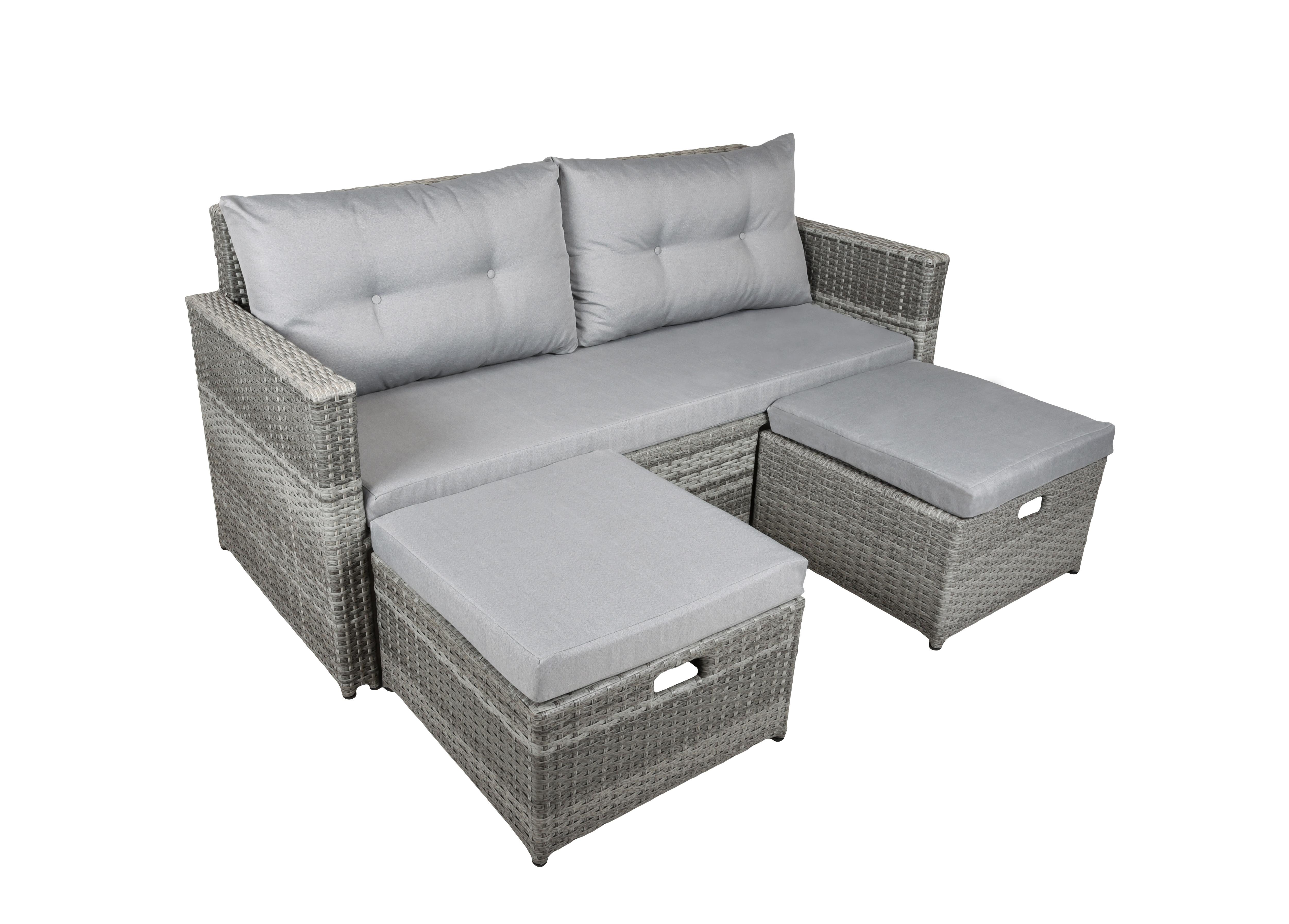 Loungesofa Malta - Schwarz/Grau, Basics, Kunststoff/Textil (180/86/135cm) - Gardenson