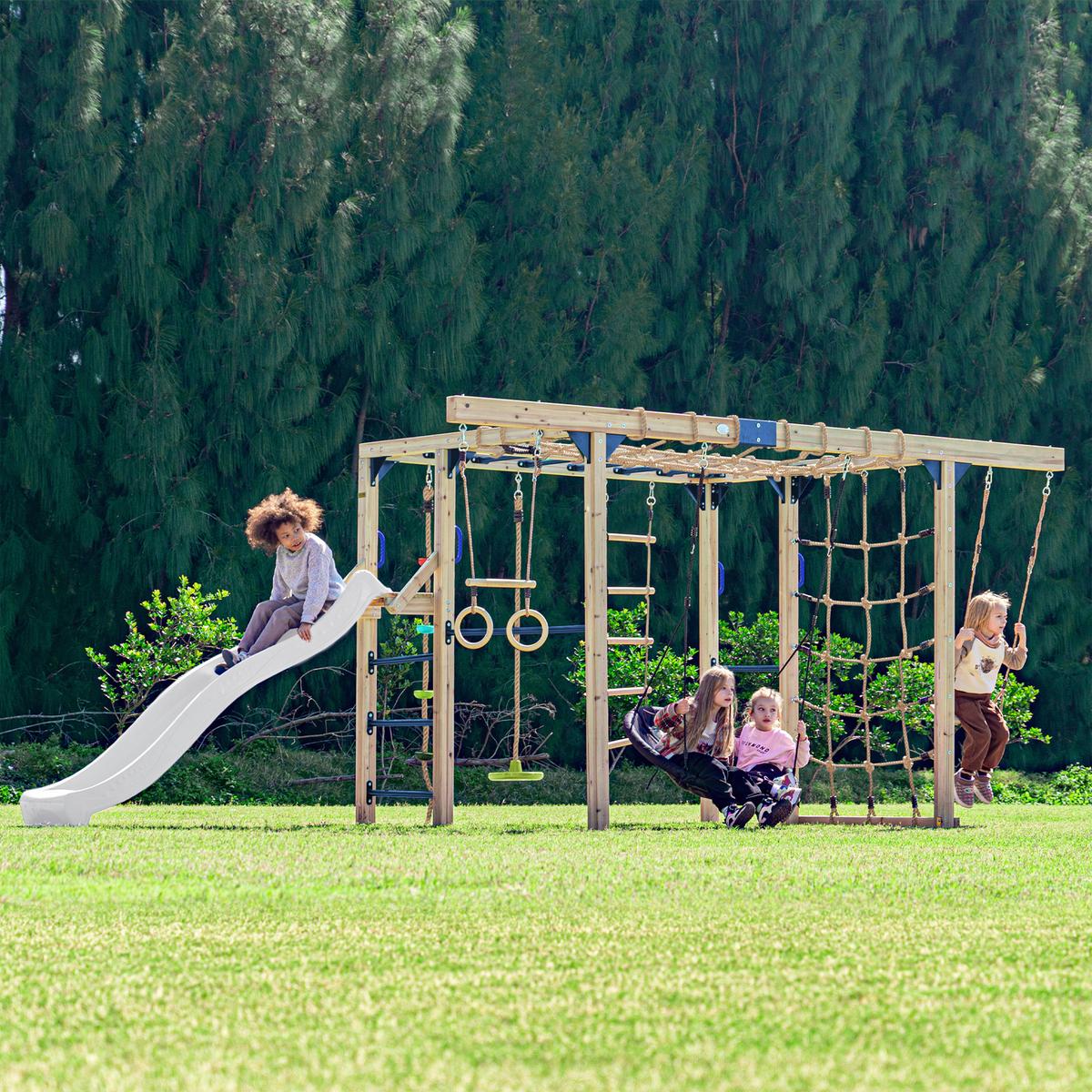 Klettergerüst Mit Rutsche Weiss - Blau/Braun, Basics, Holz/Kunststoff (522,5/196,2/205cm) - Ambia Garden