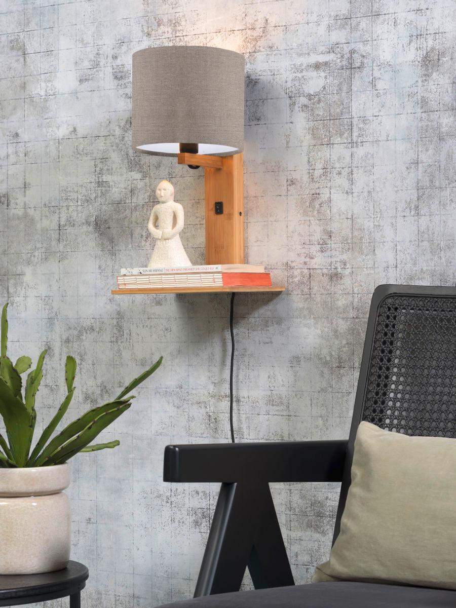 Wandleuchte Andes/w1/n/1815/ld - Naturfarben, Trend, Holz/Textil (19/24/36cm) - Good & Mojo