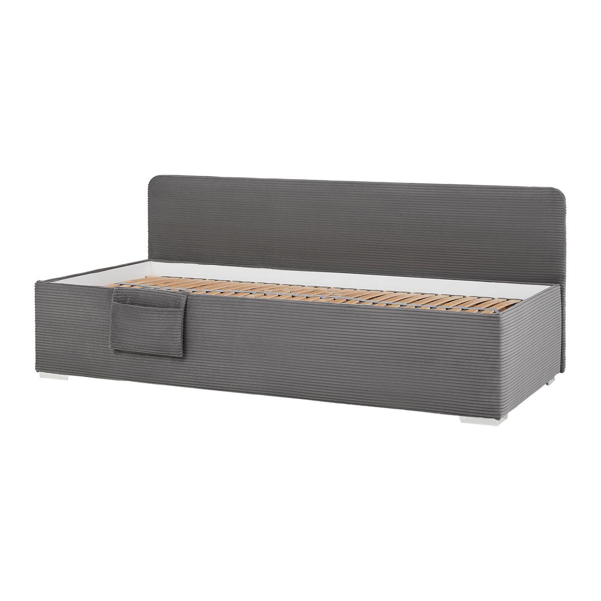 Posteľ Remi s bočnicami 90x200, poťah sivý - sivá/prírodná farba, Konventionell, drevo/textil (90/200cm)