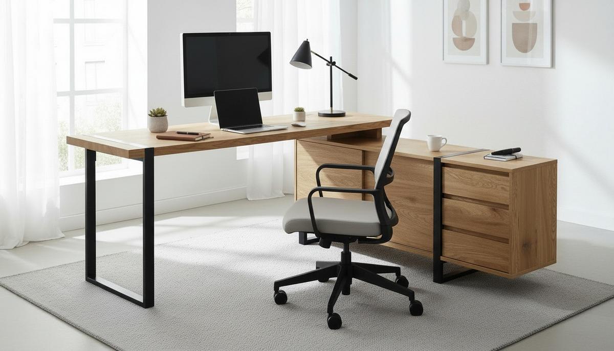 Eckschreibtisch Ray Schwarz/Eichefarben L: 160 cm - Eichefarben/Schwarz, MODERN, Holzwerkstoff/Metall (160/160/76cm) - MID.YOU